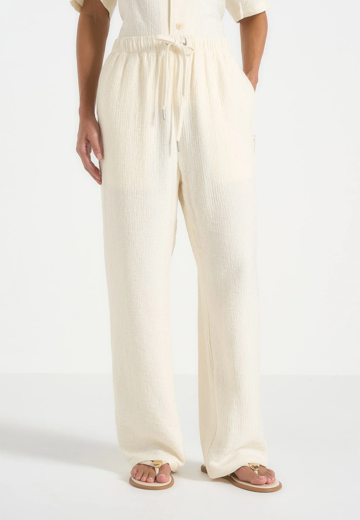 Addison - Unisex Textured Relaxed Fit Trousers - Cream