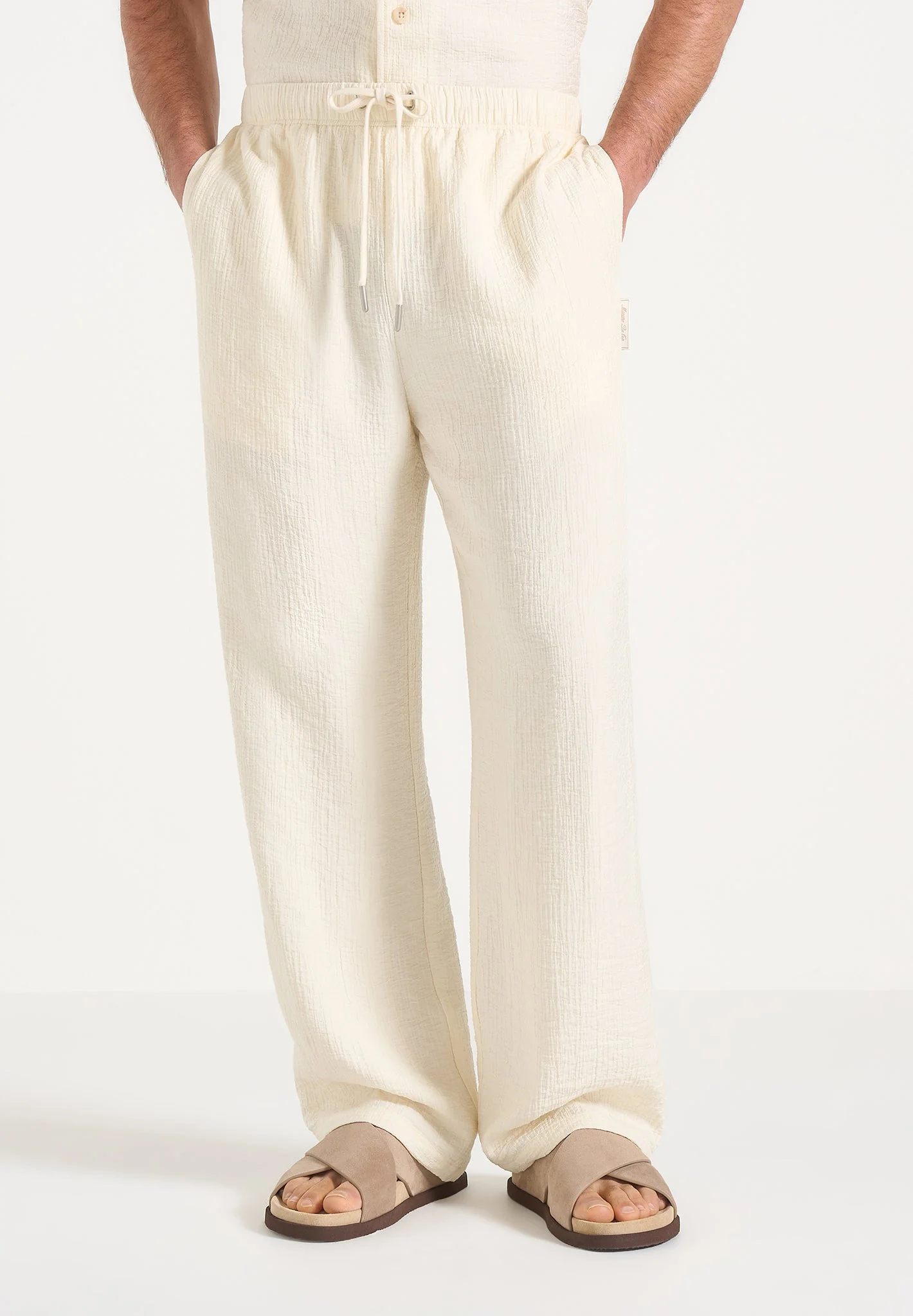 Addison - Unisex Textured Relaxed Fit Trousers - Cream - Image 2