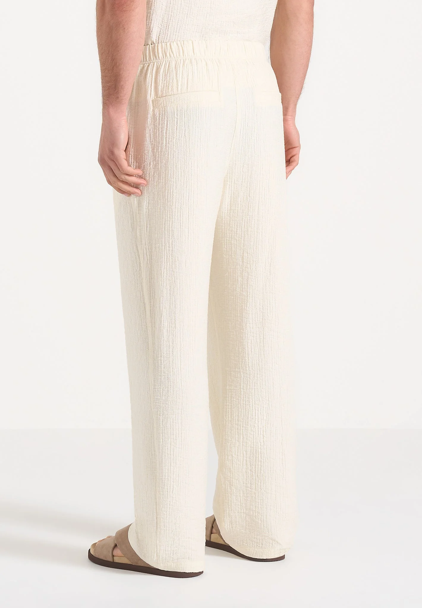 Addison - Unisex Textured Relaxed Fit Trousers - Cream - Image 5