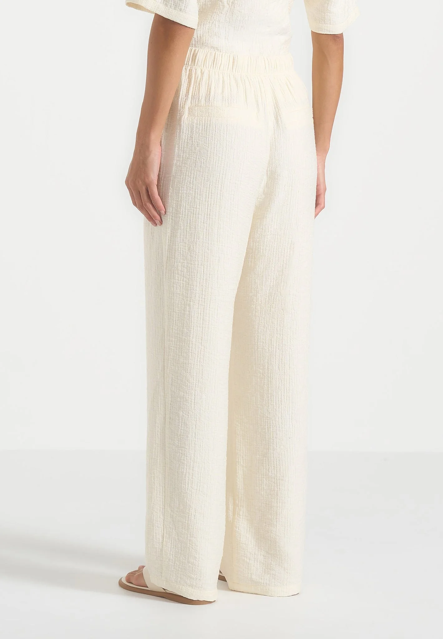 Addison - Unisex Textured Relaxed Fit Trousers - Cream - Image 7