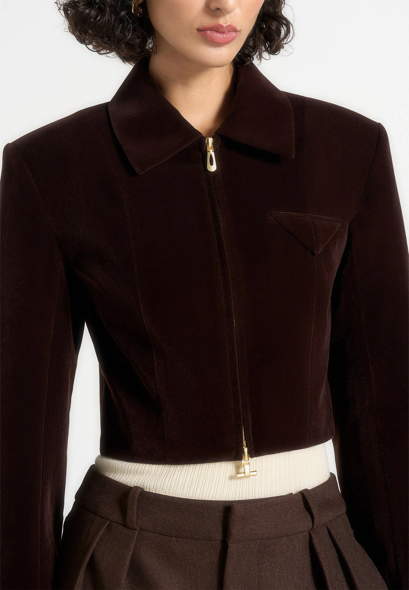 Adina - Structured Velvet Jacket - Brown - Image 2