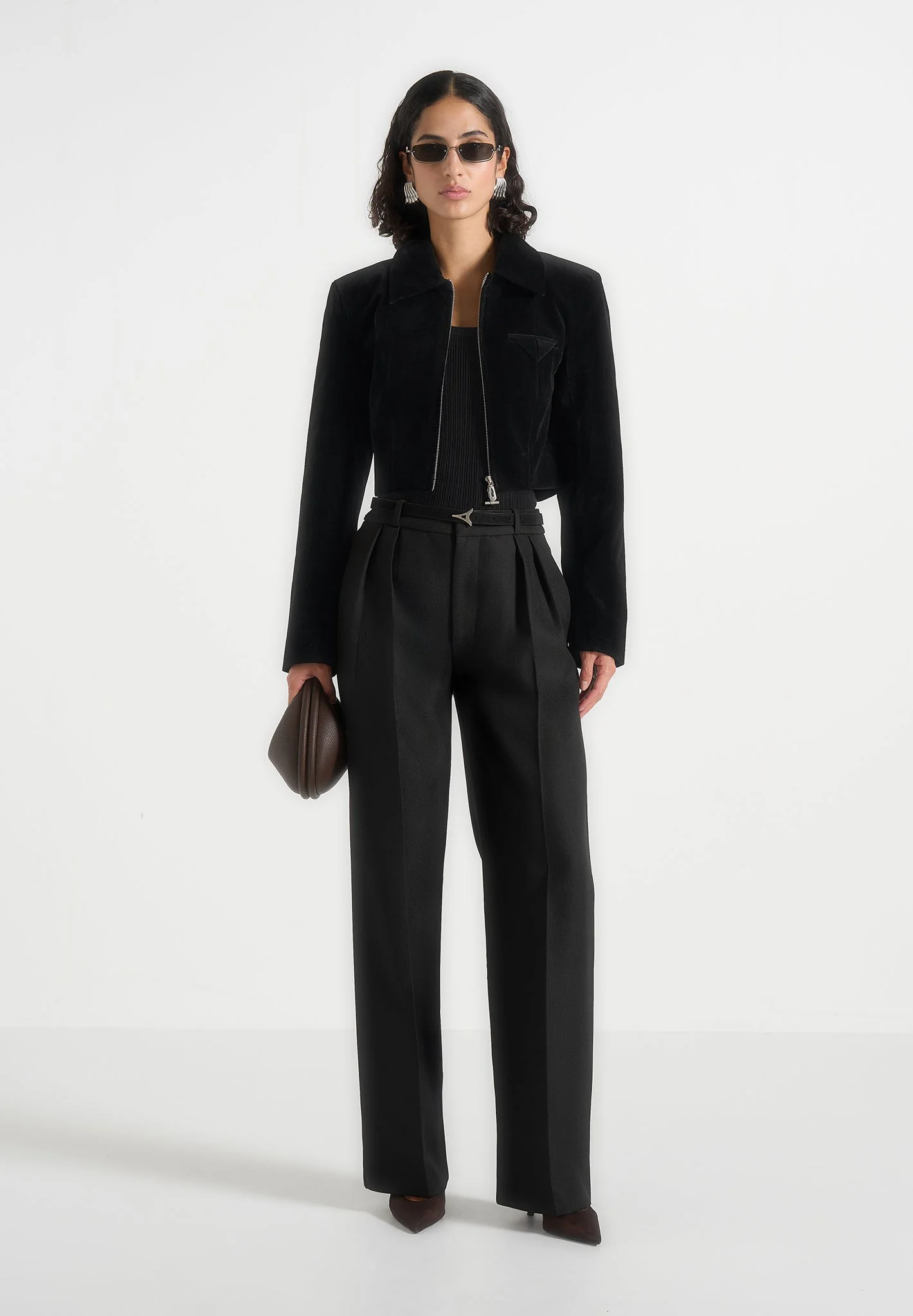 Adina - Velvet Cropped Jacket - Black - Image 2
