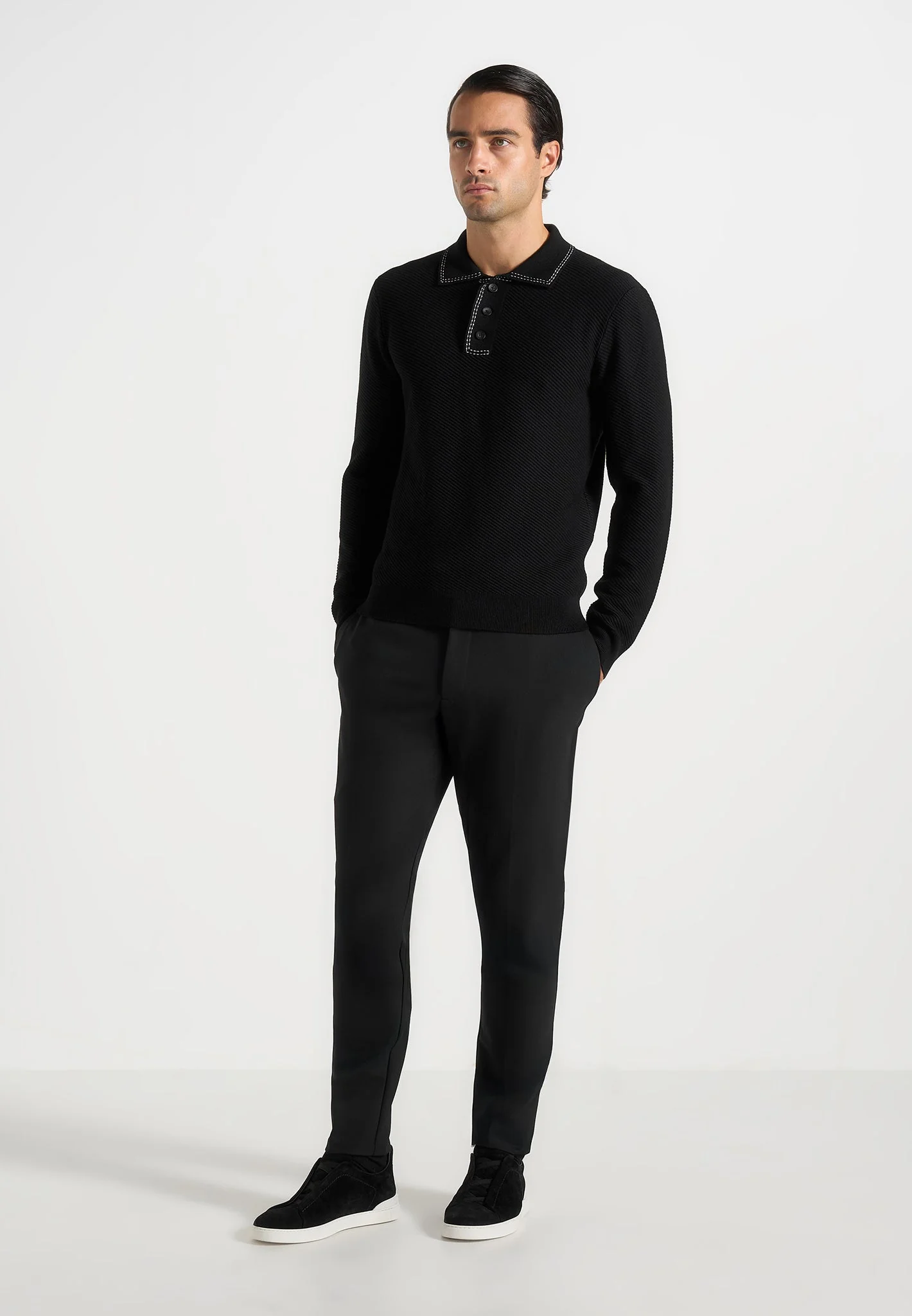 Aiden - Slim Fit Stretch Trousers - Black - Image 3