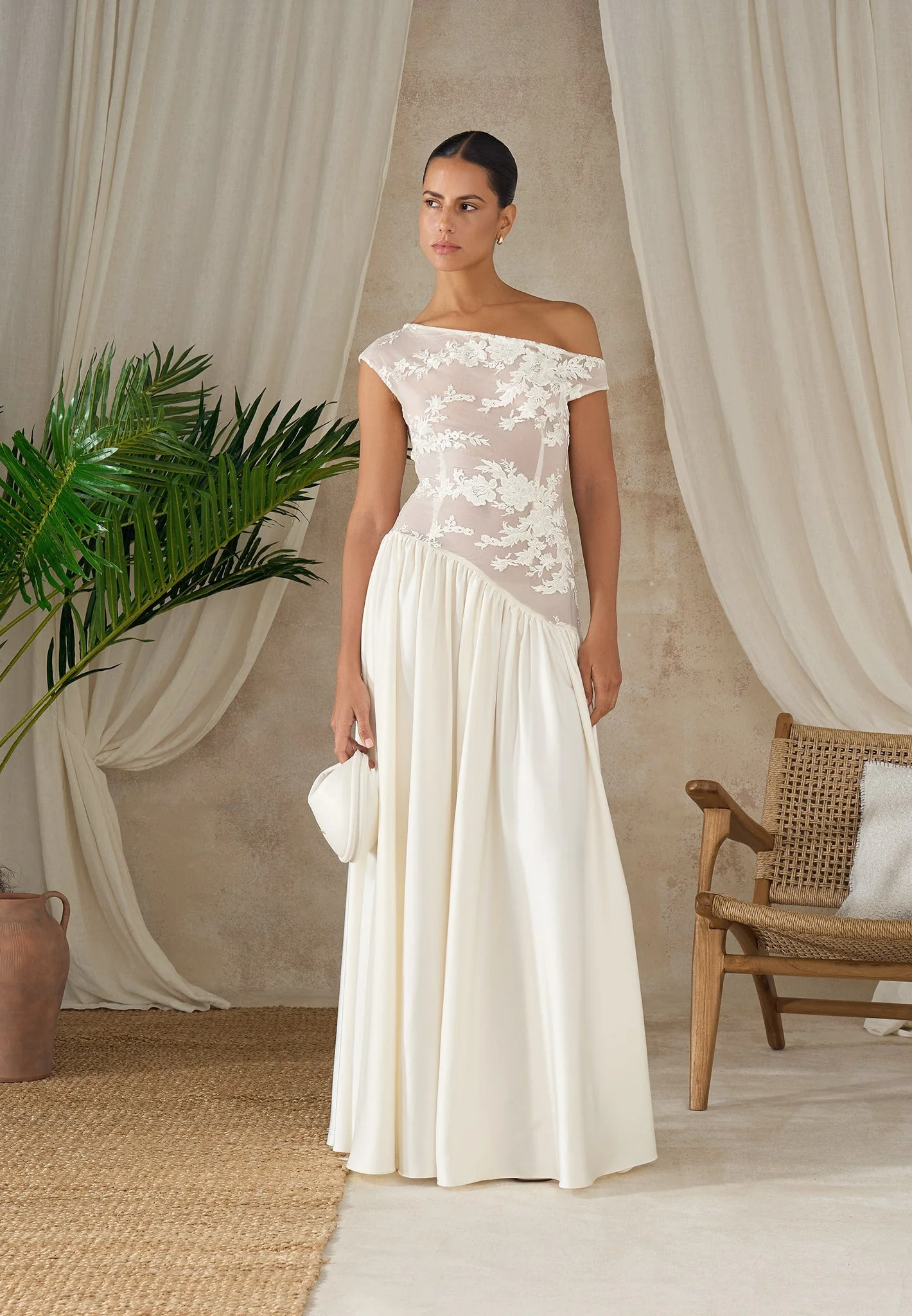Alanna - Off Shoulder Fit and Flare Maxi Dress - Ivory - Image 6