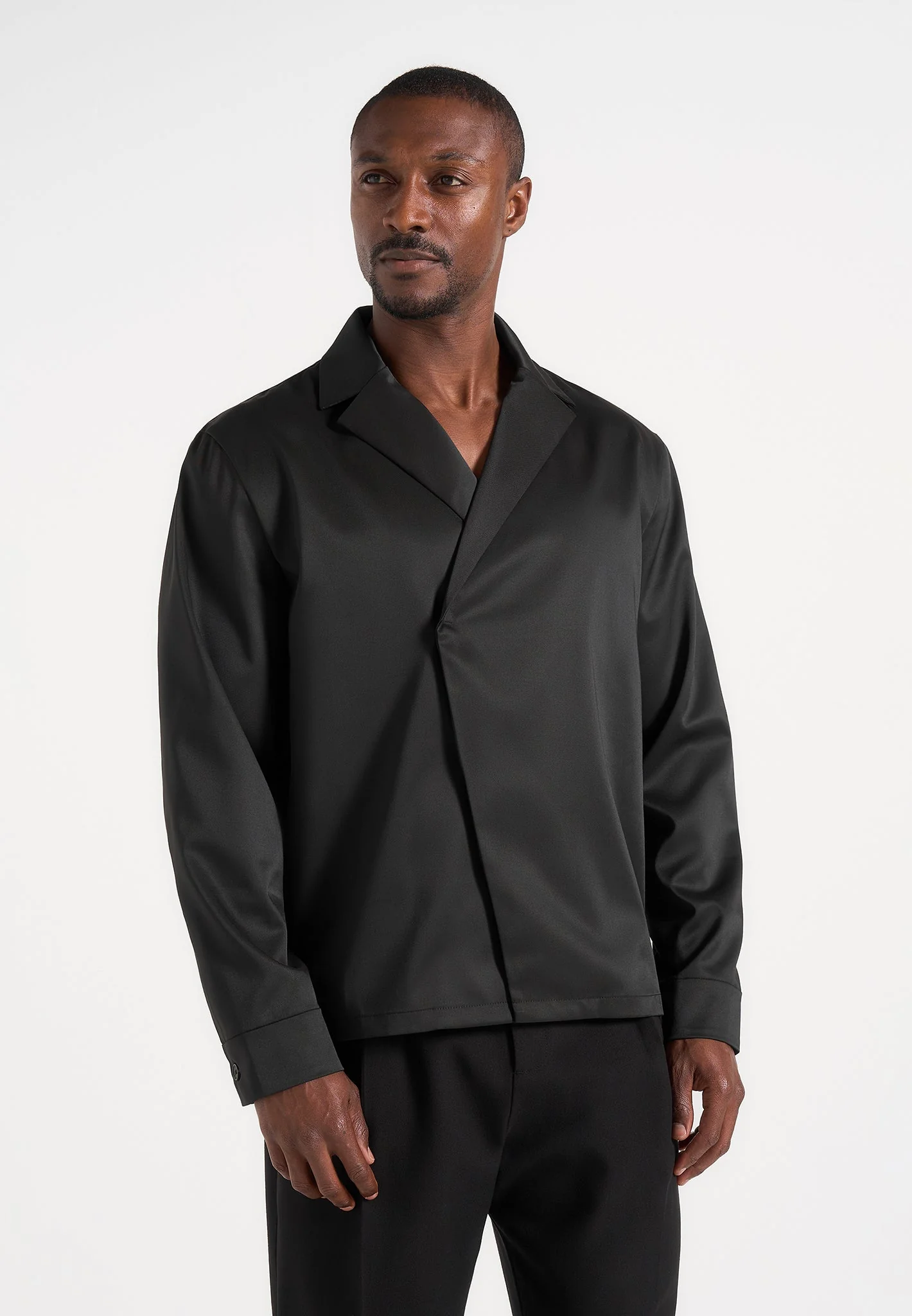 Alban - Satin Double Breasted Shirt - Black - Image 2