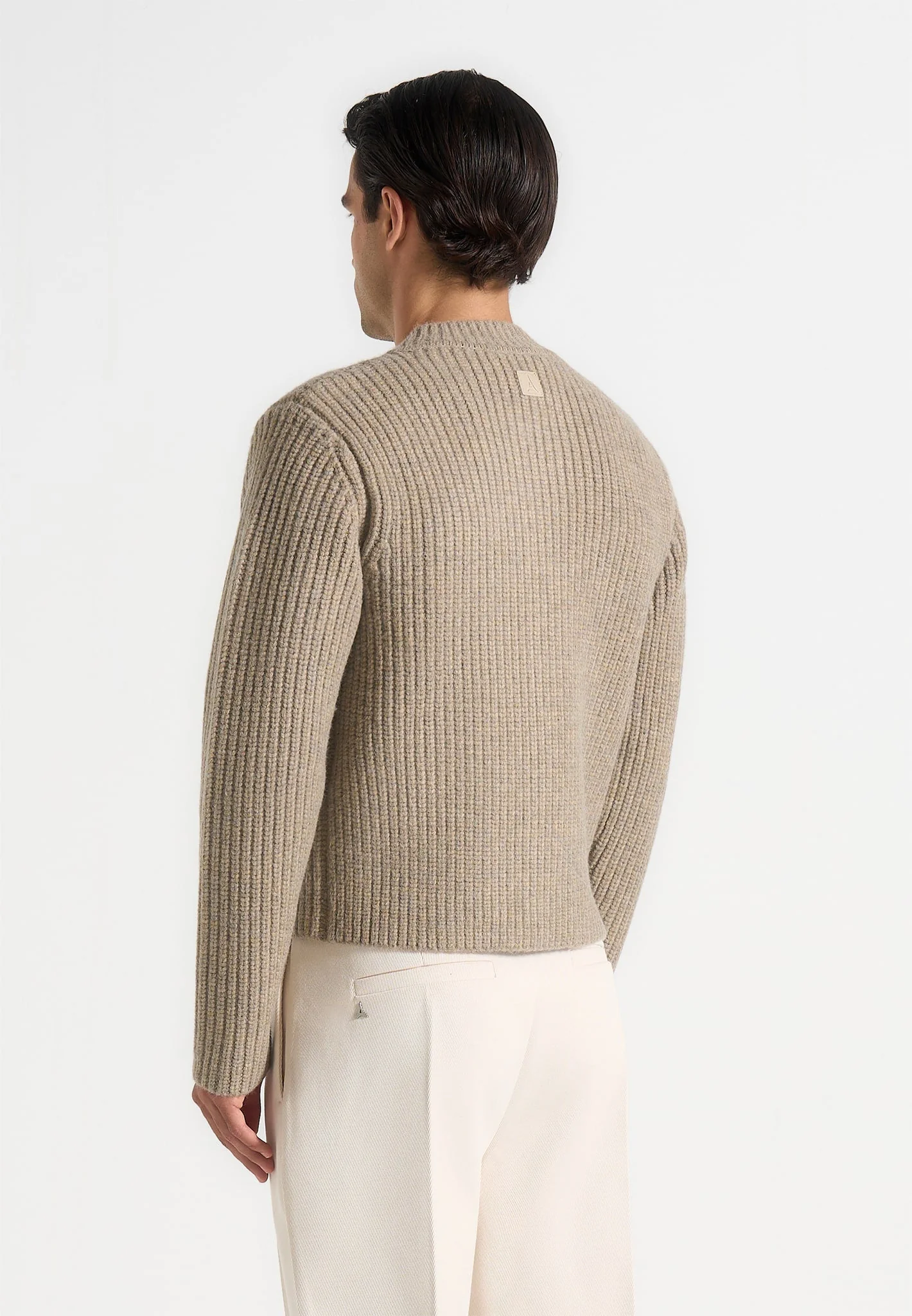 Alix - Unisex Crewneck Ribbed Knit Cardigan - Beige - Image 8