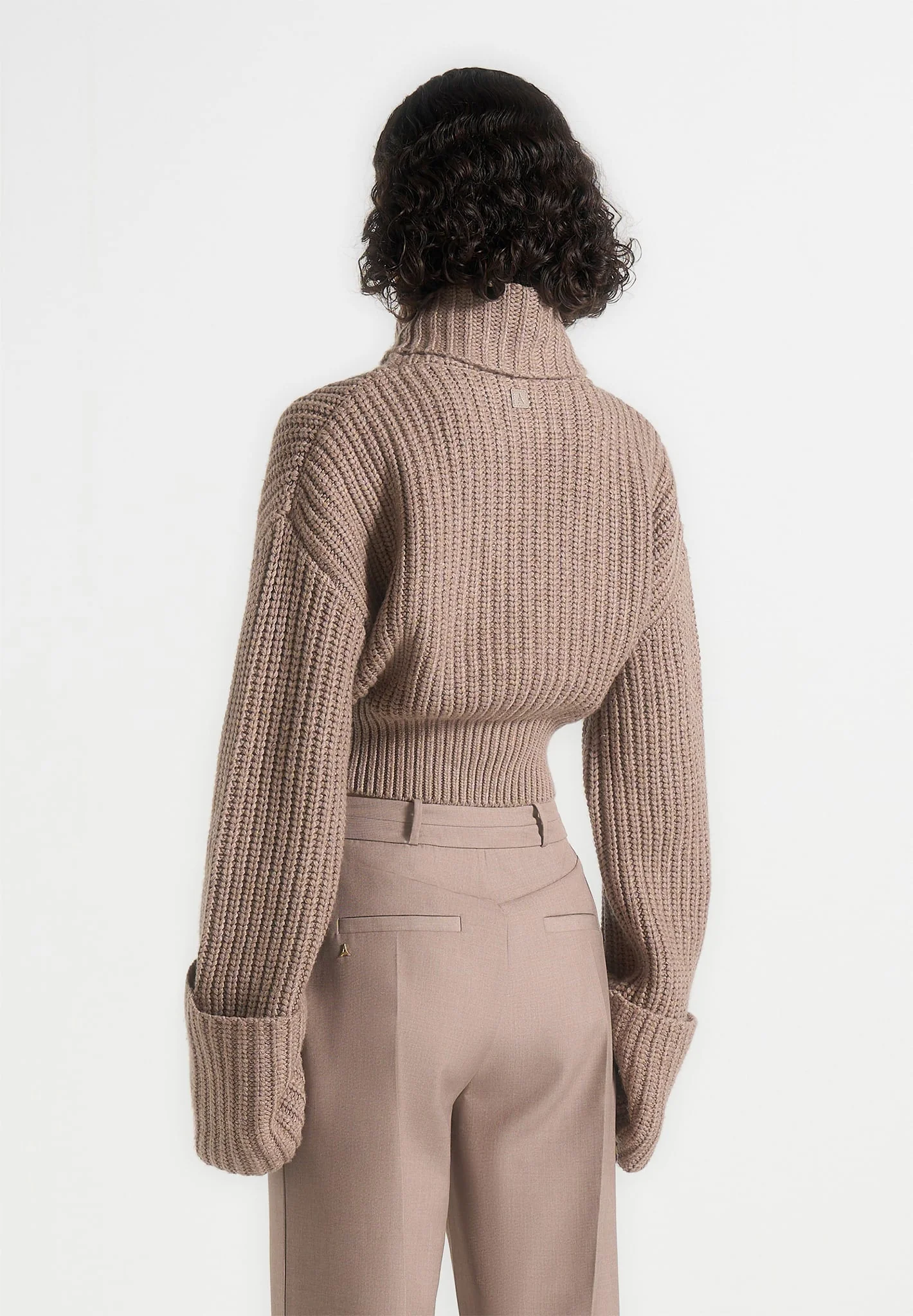 Amaya - Roll Neck Knit Sweater With Cuffs - Taupe - Image 6