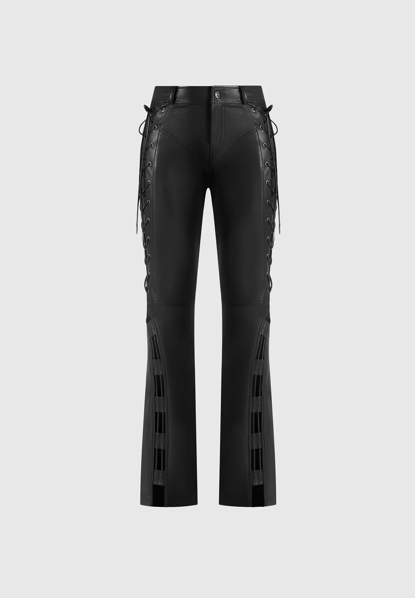 Ambre - Leather Lace Up Flared Trousers - Black - Image 7