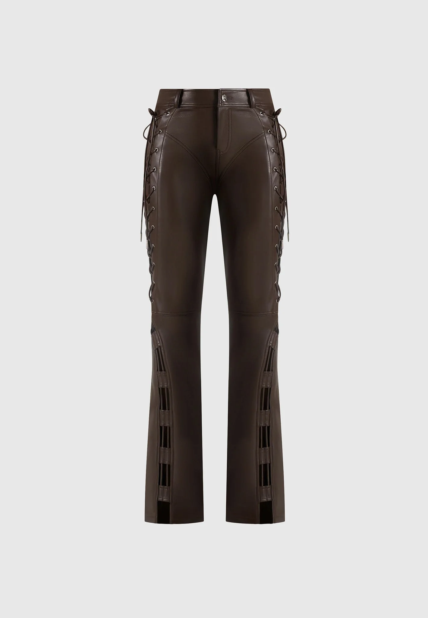 Ambre - Leather Lace Up Flared Trousers - Brown - Image 7