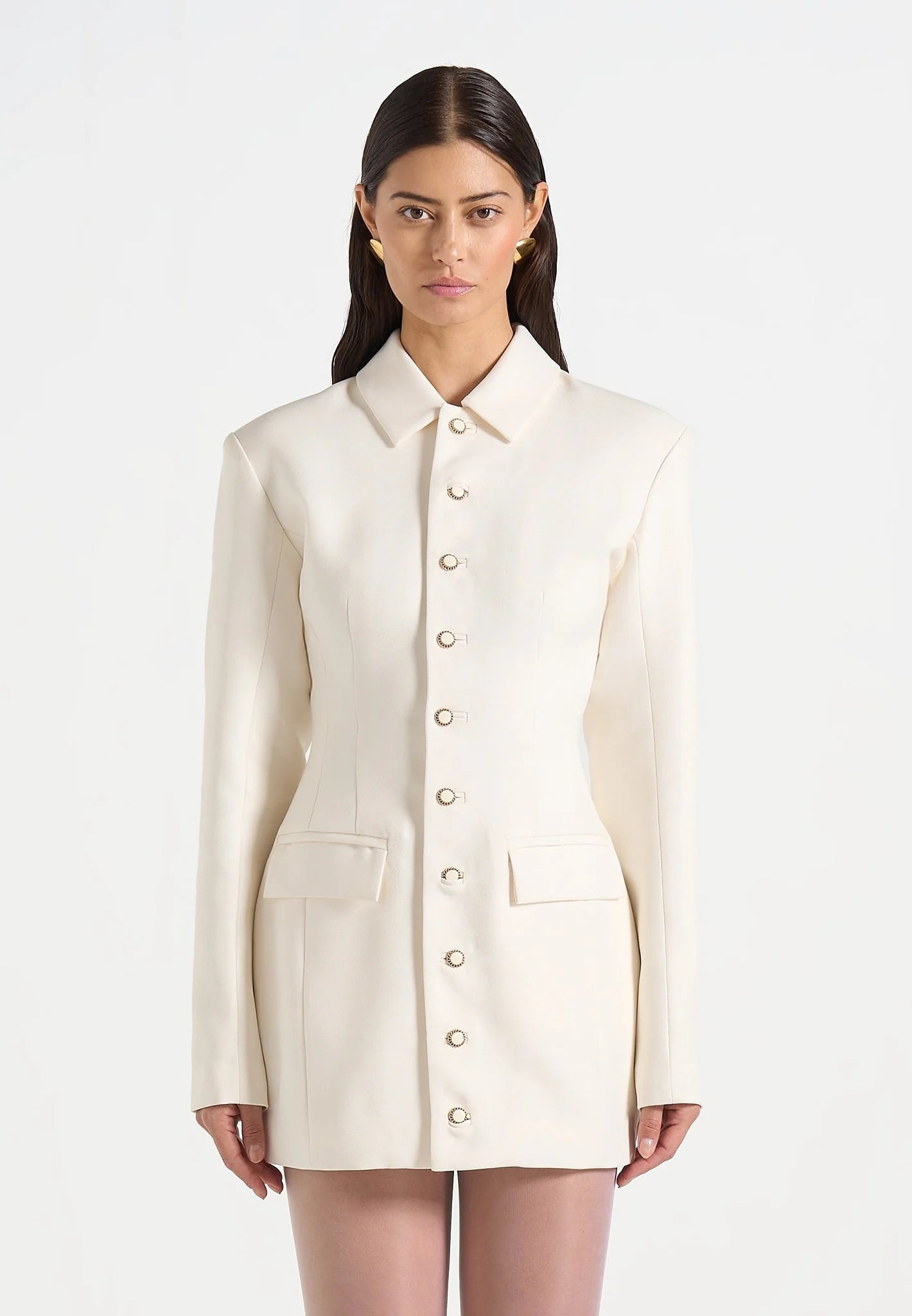 Amelie - Cinch Button Up Blazer Dress - Off White - Image 3