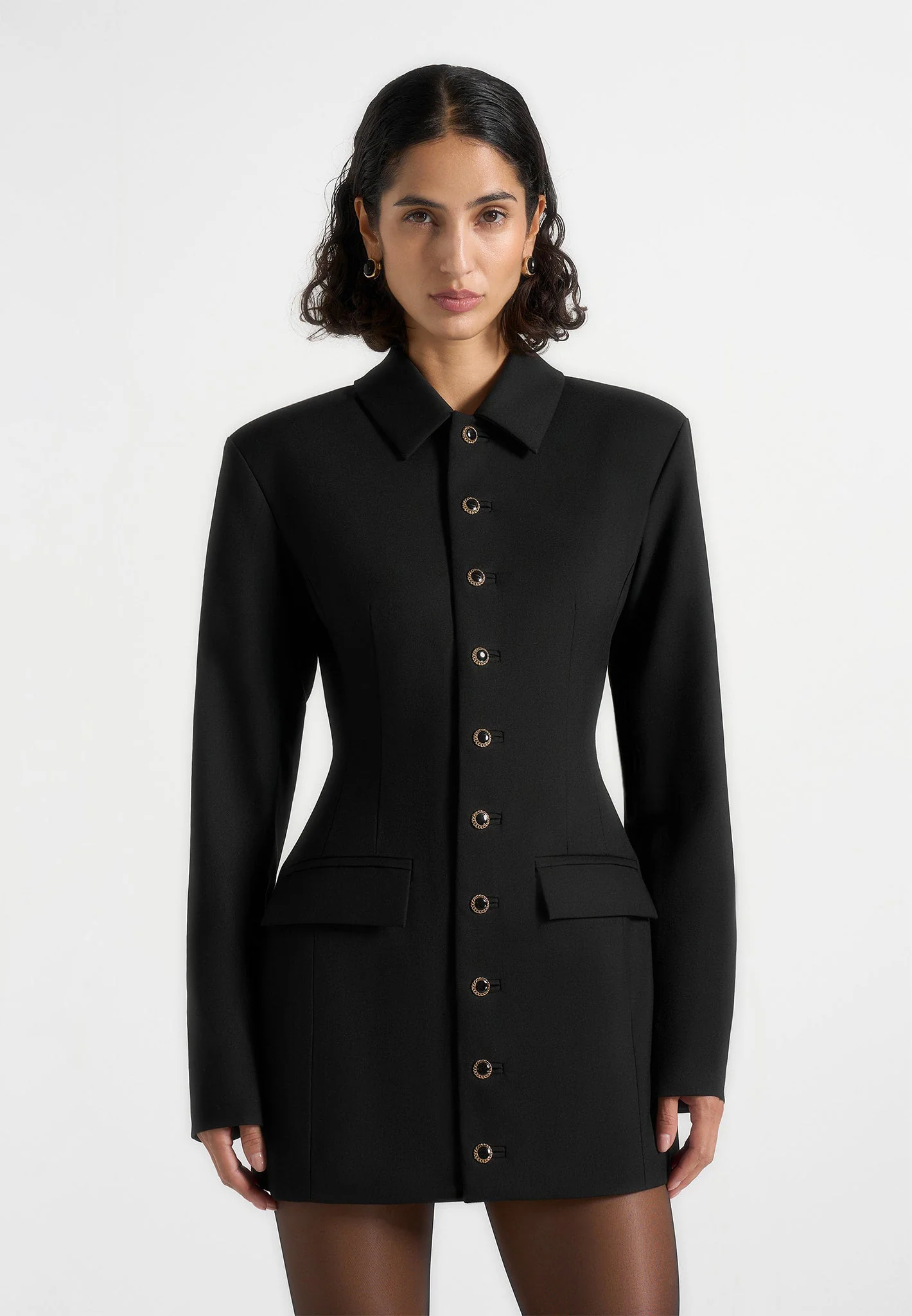 Amelie - Hourglass Button Up Blazer Dress - Black - Image 2