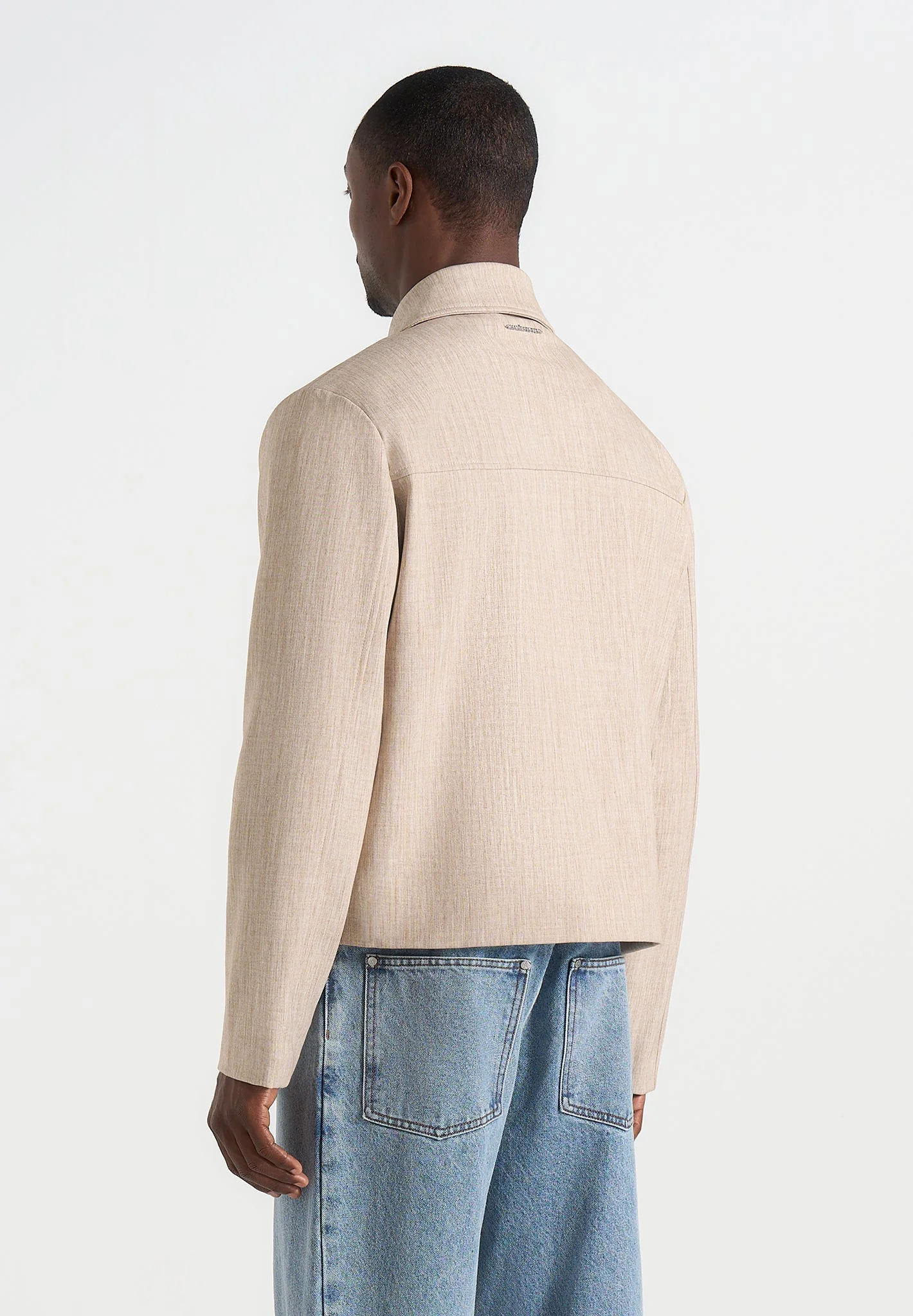 Amir - Boxy Hatched Harrington Jacket - Beige - Image 3