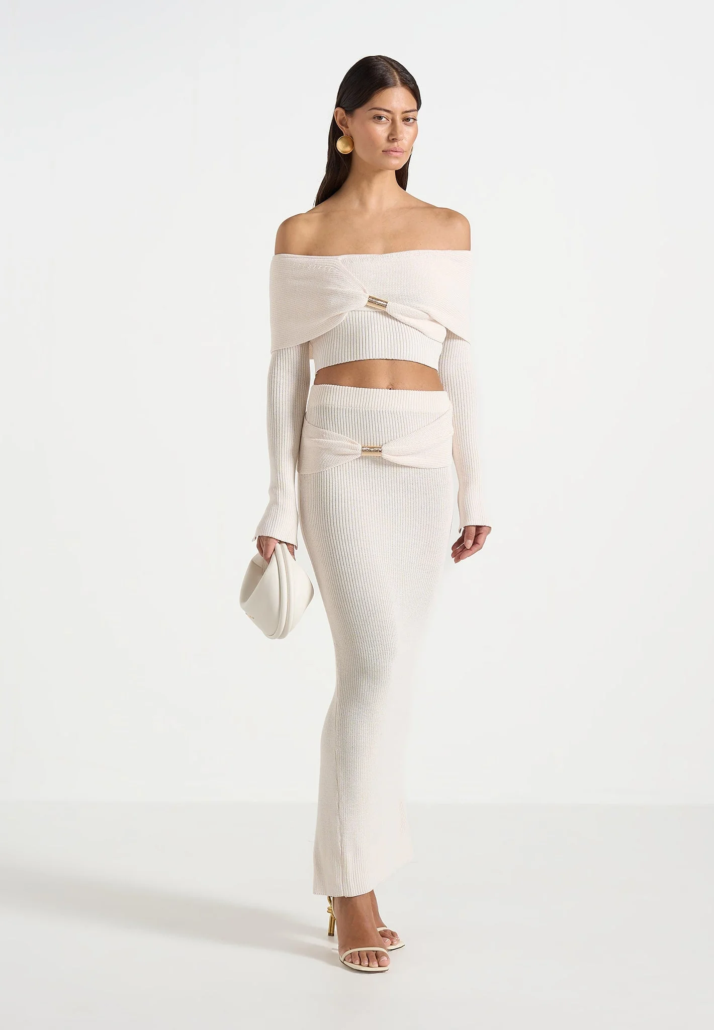 Amy - Asymmetric Midaxi Skirt With Hardware Detail - Cream