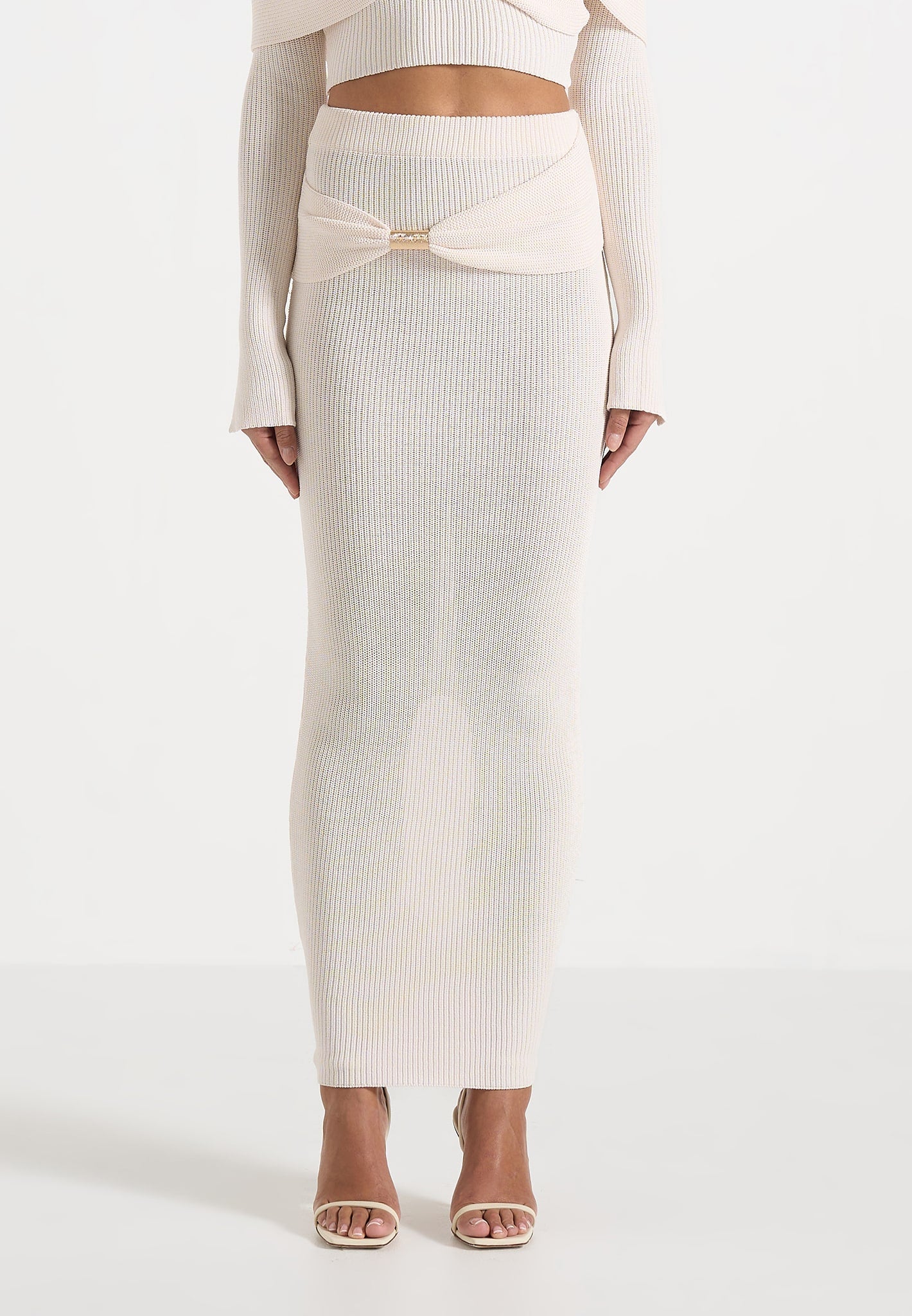 Amy - Asymmetric Midaxi Skirt With Hardware Detail - Cream - Image 3