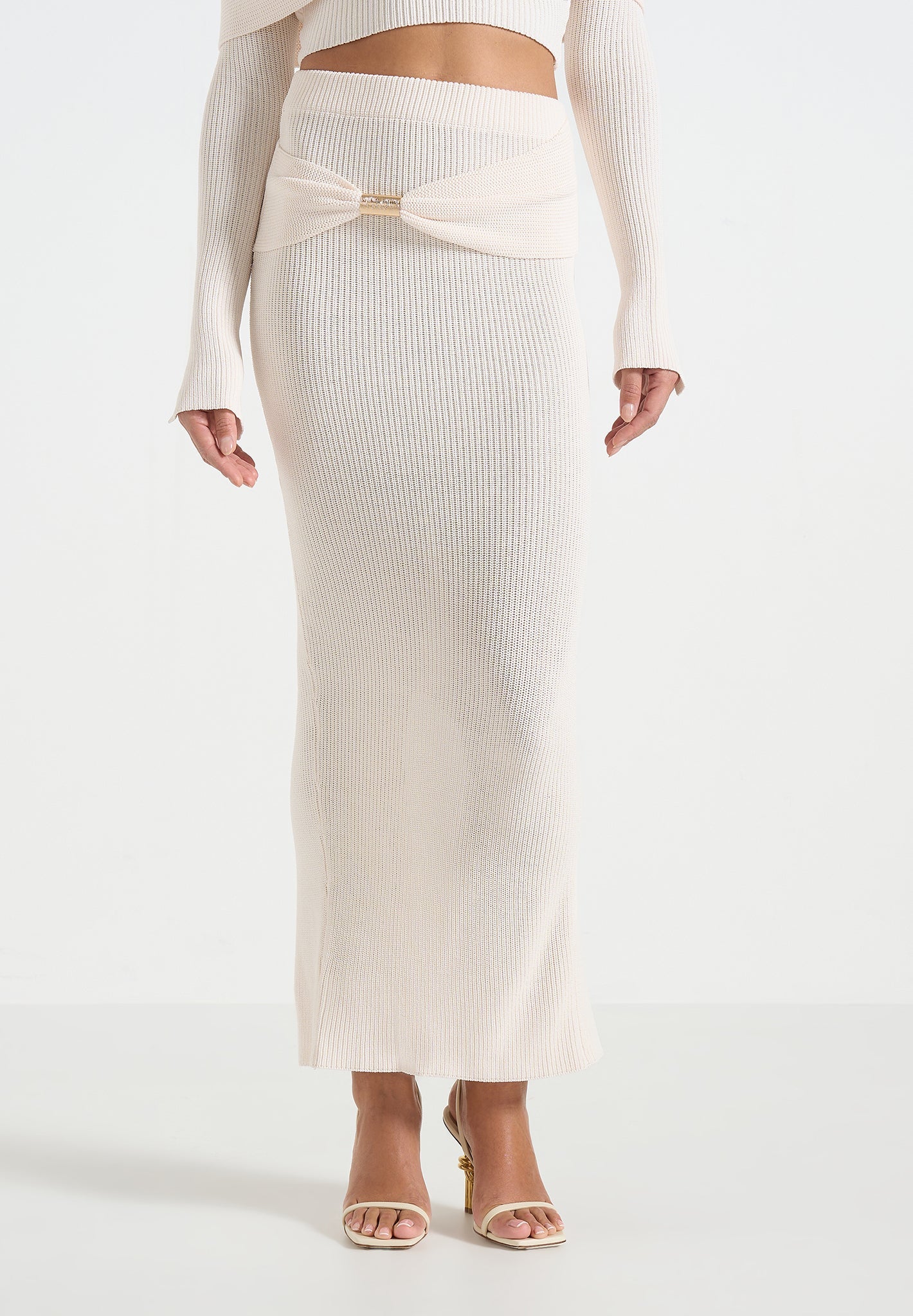 Amy - Asymmetric Midaxi Skirt With Hardware Detail - Cream - Image 6