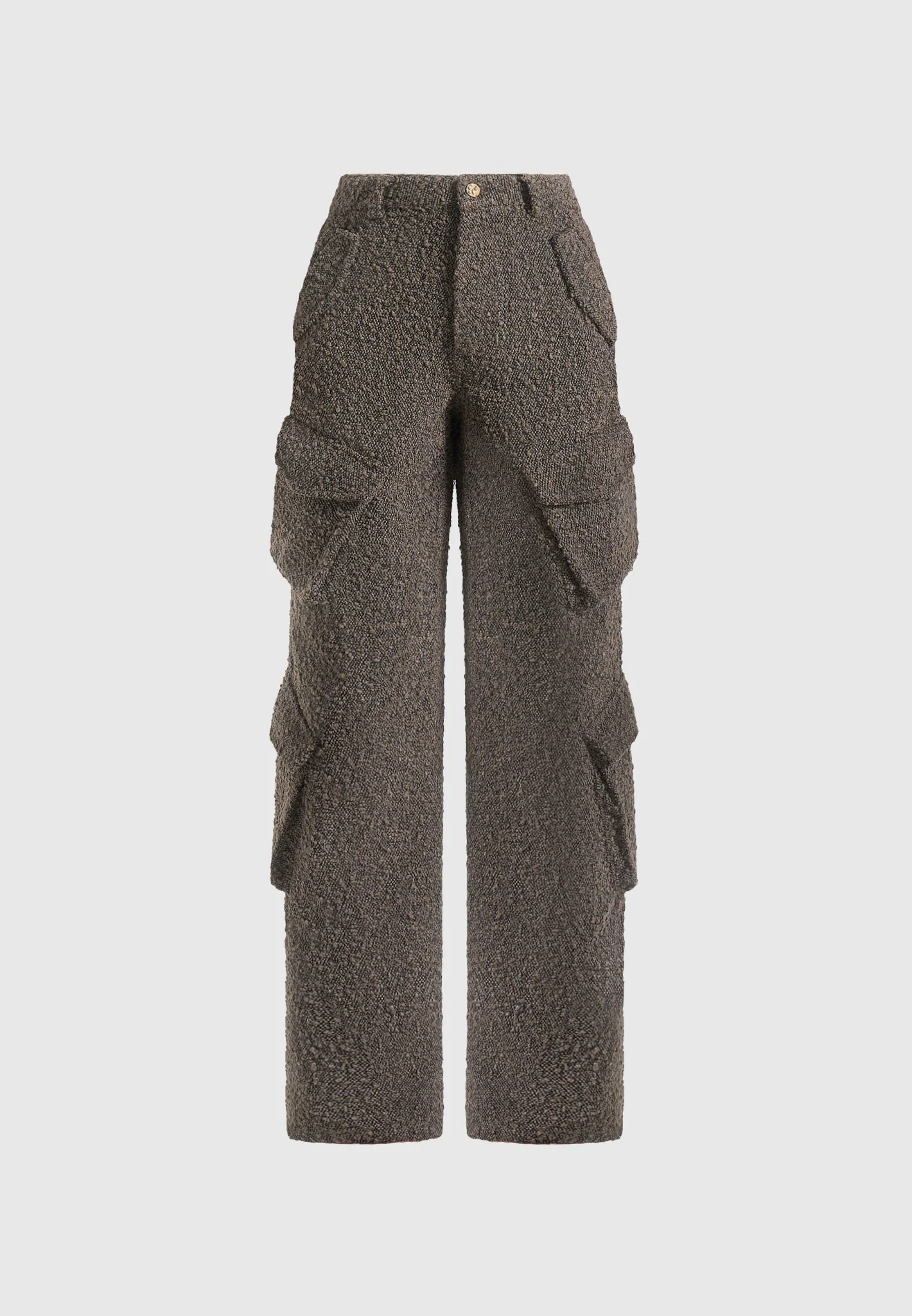Anne - High Waisted Boucle Denim Cargo Pants - Brown - Image 6