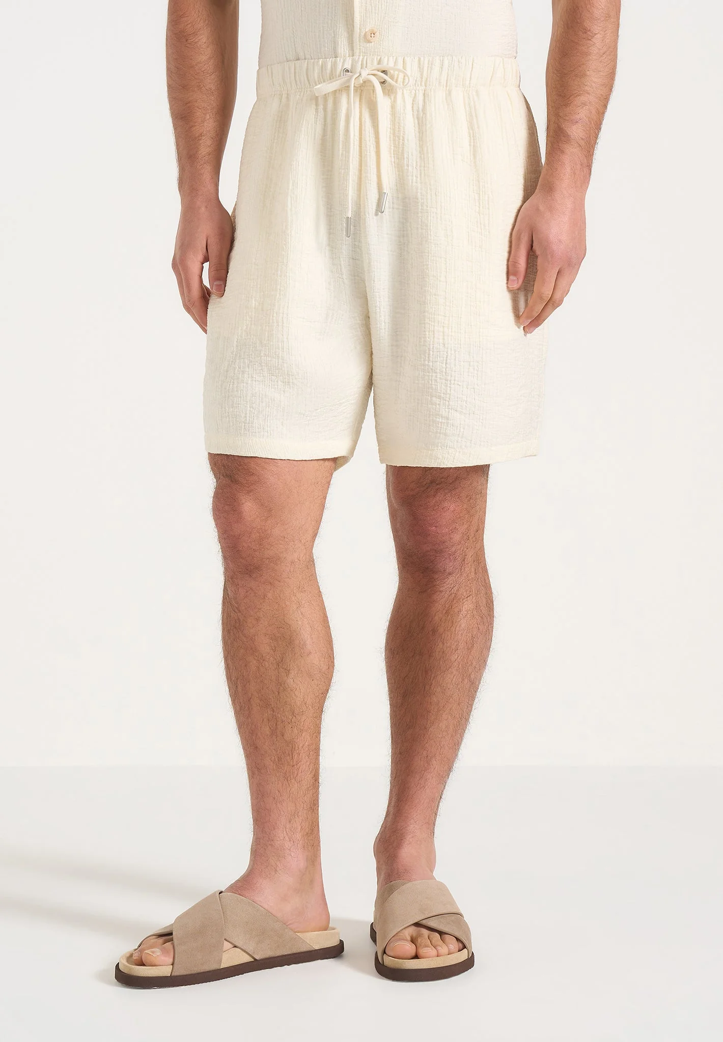 Ari - Unisex Textured Shorts - Cream - Image 5