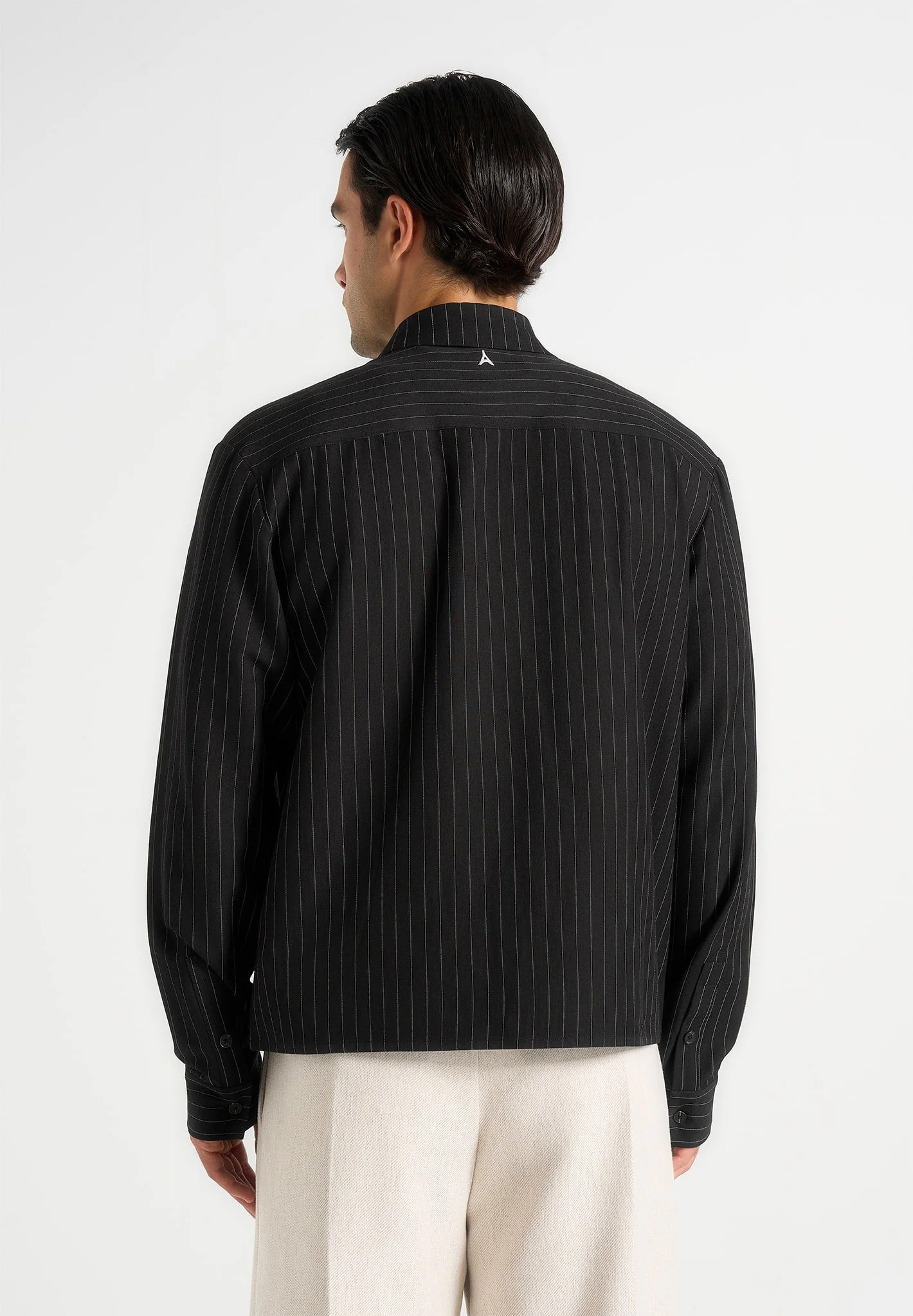Arlo - Pinstripe Cropped Long Sleeve Shirt - Black - Image 5