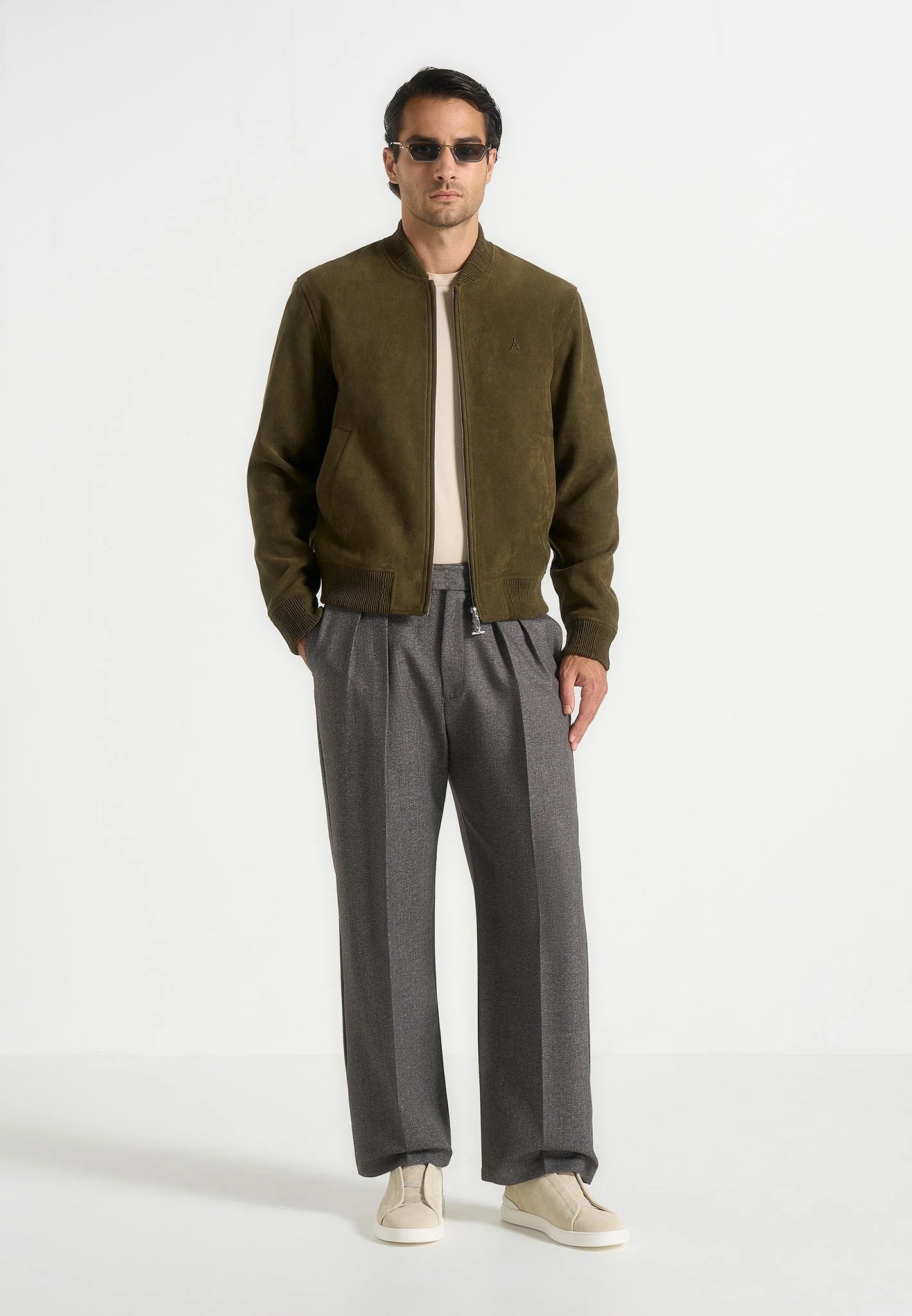 Arsene - Suede Bomber Jacket - Olive - Image 2