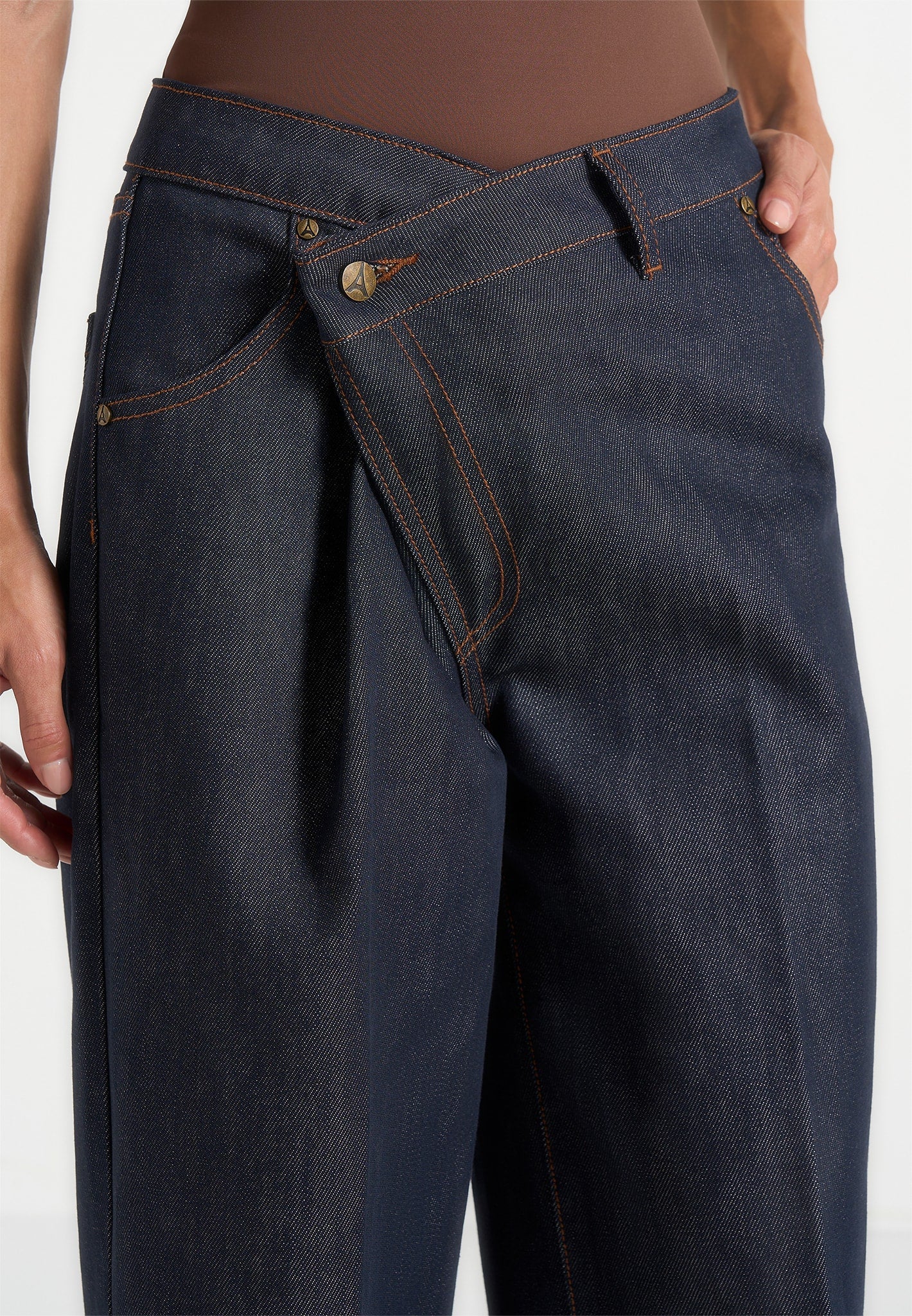 Astrid - Wrapover Wide Leg Denim Jeans - Indigo - Image 3