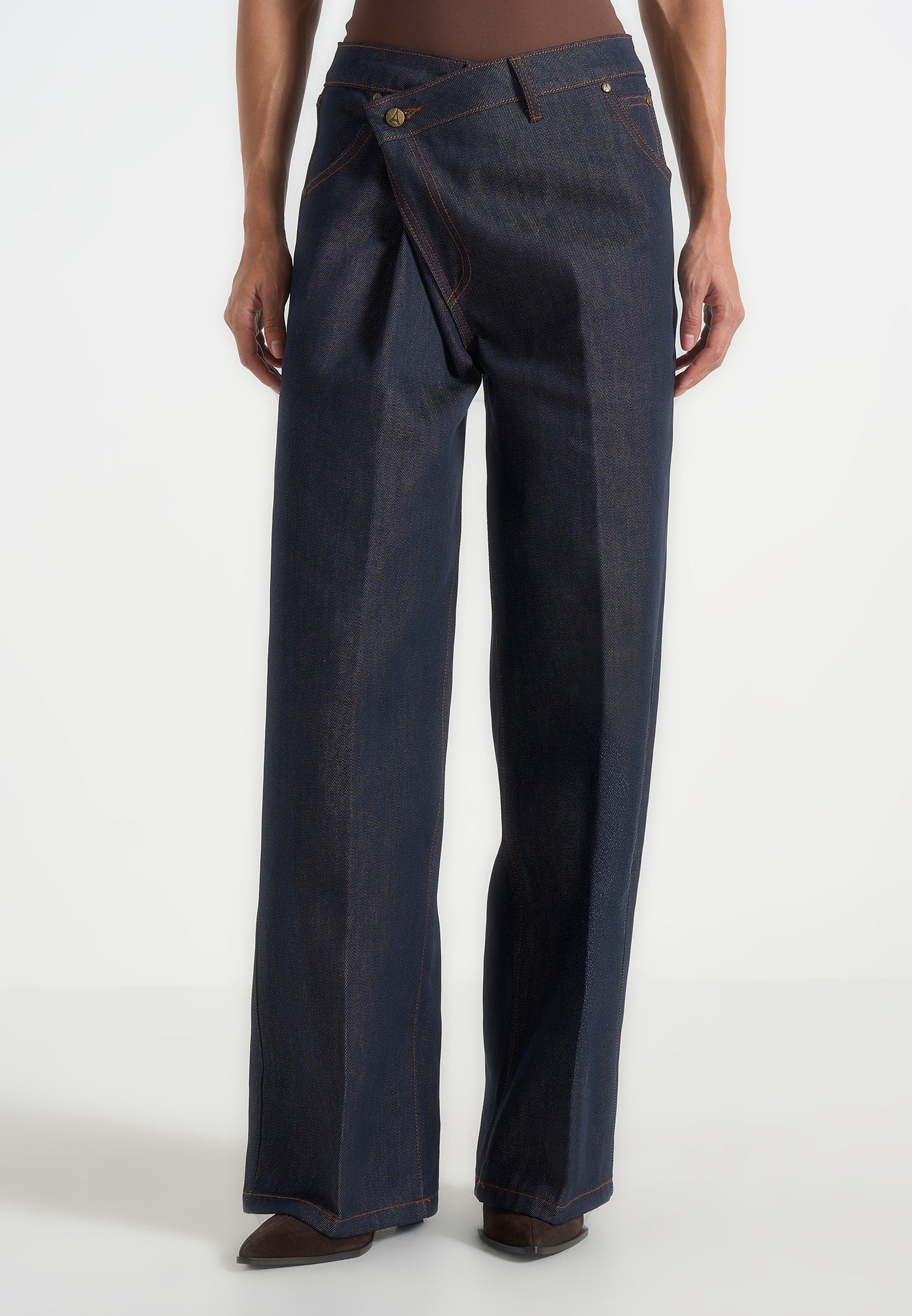 Astrid - Wrapover Wide Leg Denim Jeans - Indigo - Image 6
