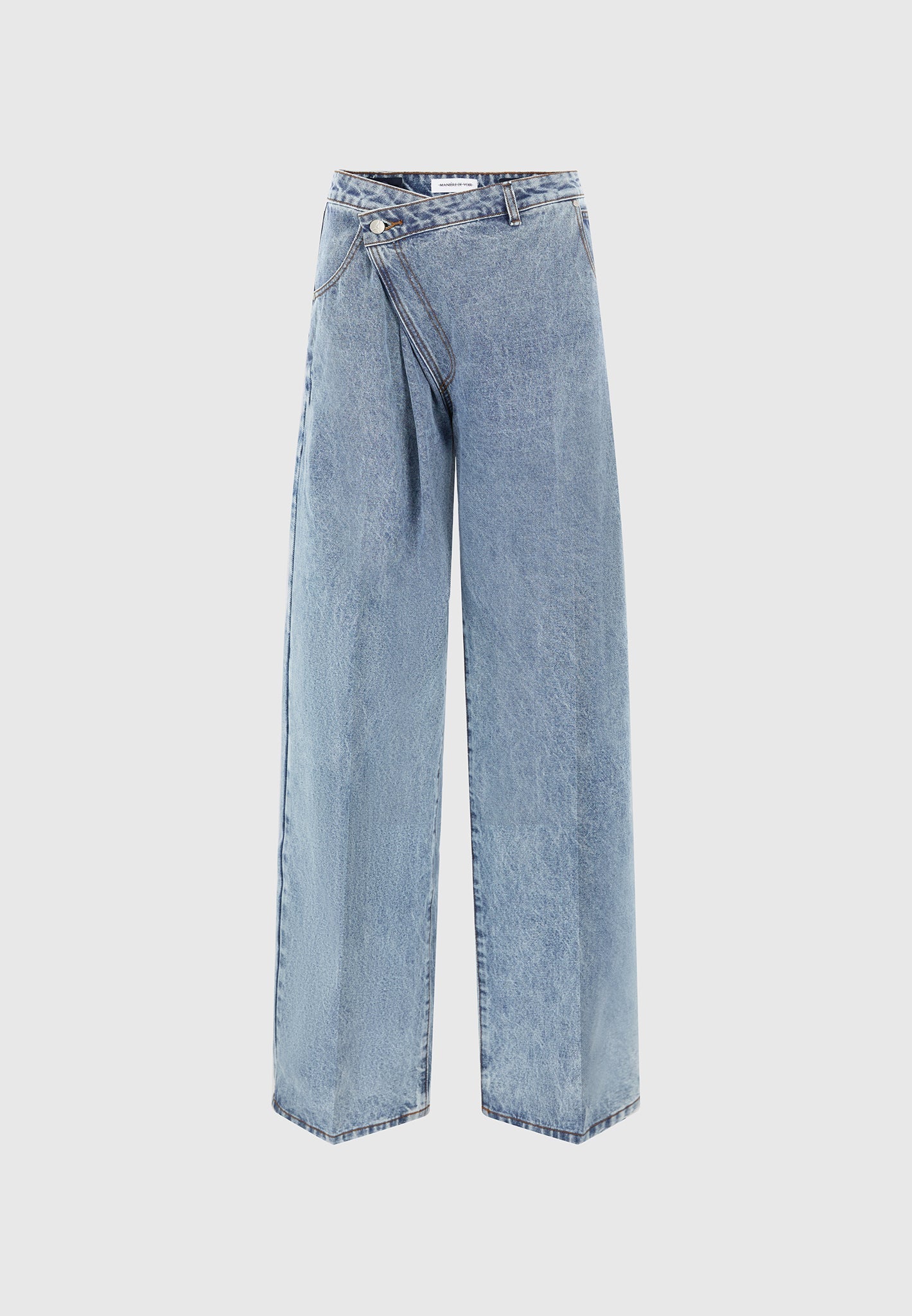 Astrid - Wrapover Wide Leg Denim Jeans - Mid Blue - Image 6
