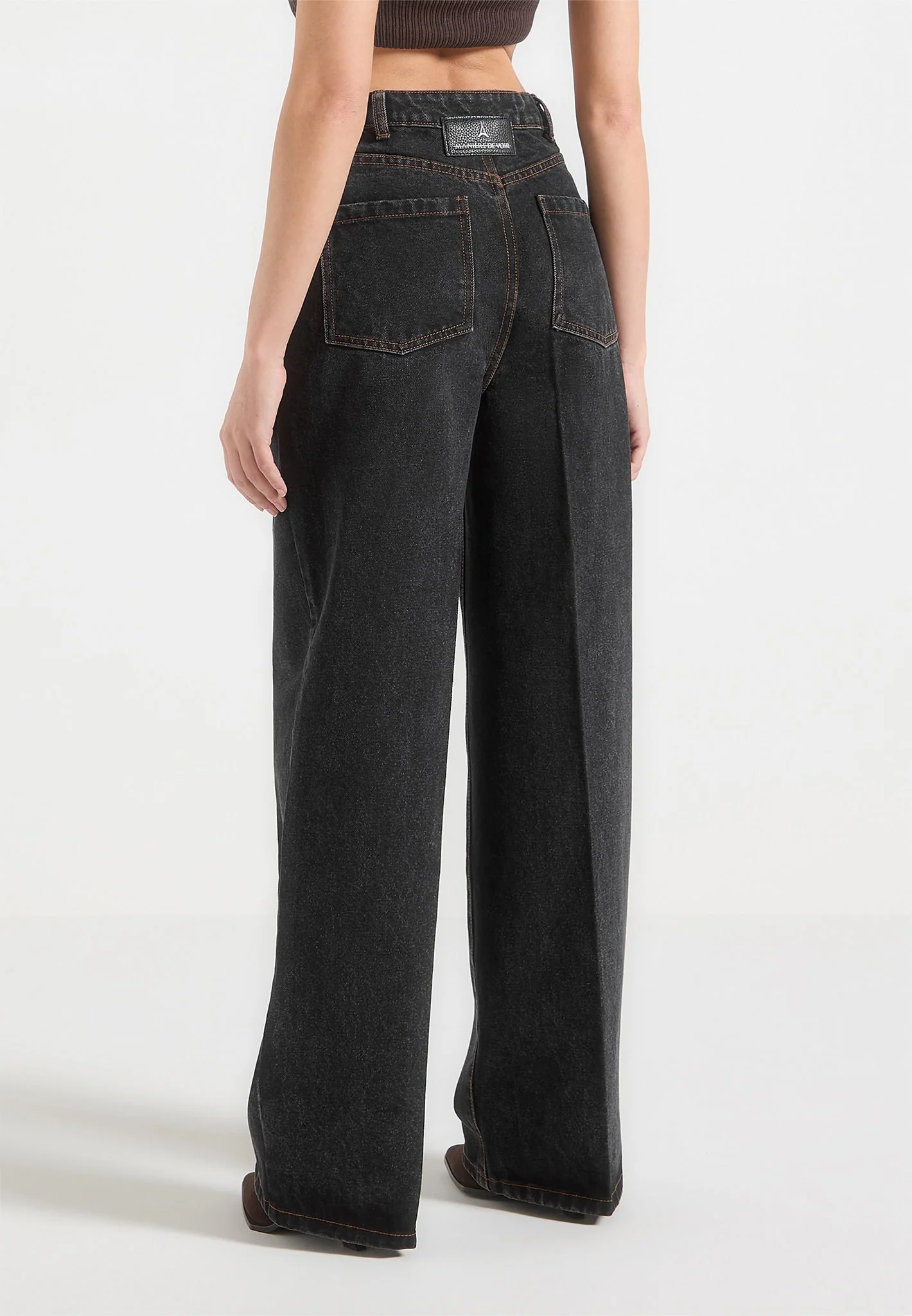 Astrid - Wrapover Wide Leg Denim Jeans - Washed Black - Image 3