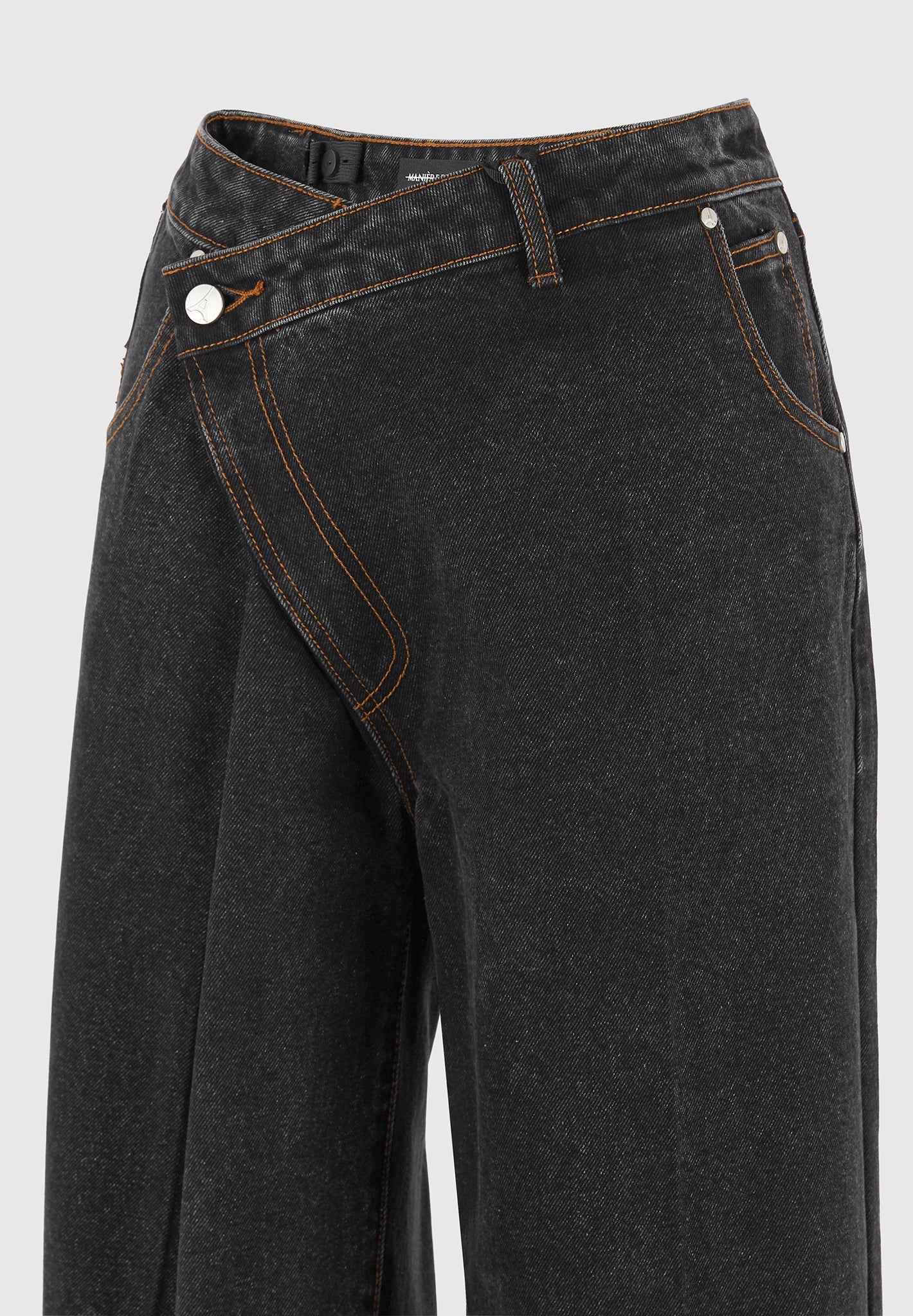 Astrid - Wrapover Wide Leg Denim Jeans - Washed Black - Image 6
