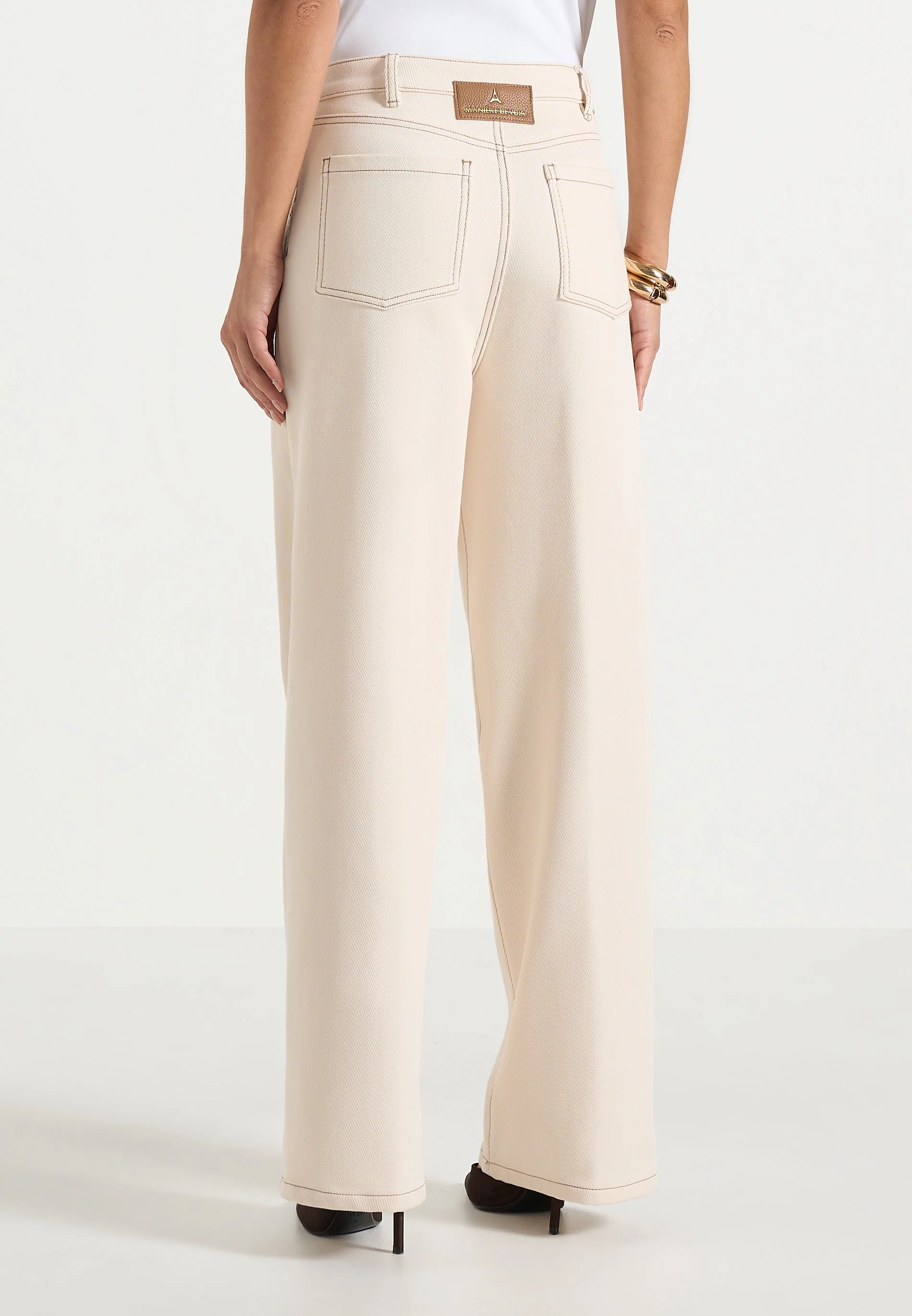 Astrid - Wrapover Wide Leg Jeans - Cream - Image 5