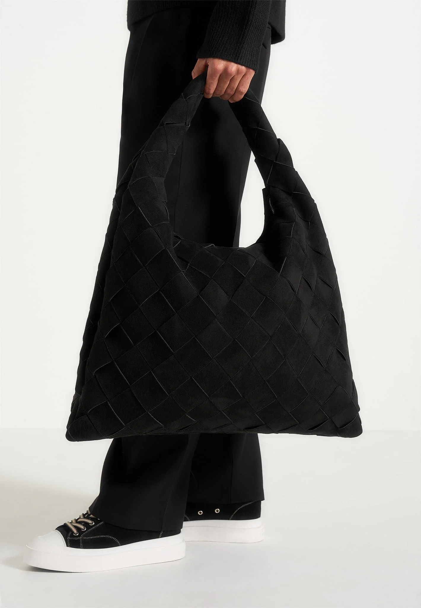 Aubin - Suede Woven Hobo Bag - Black - Image 3