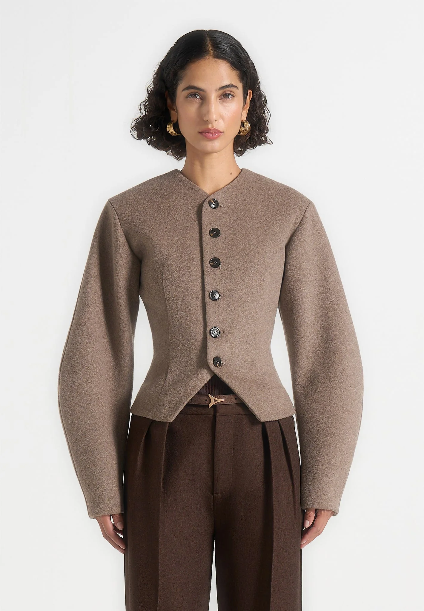 Aya - Wool Hourglass Jacket - Taupe - Image 5