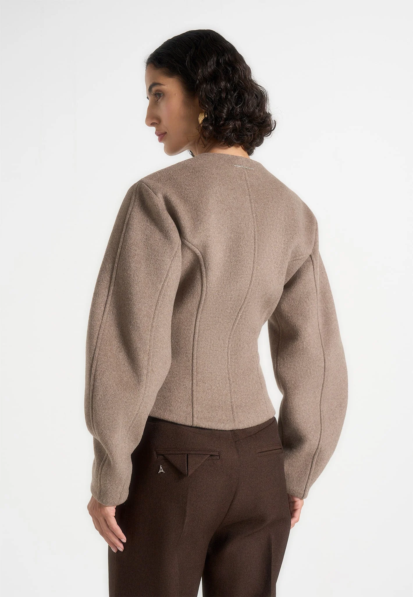 Aya - Wool Hourglass Jacket - Taupe - Image 6