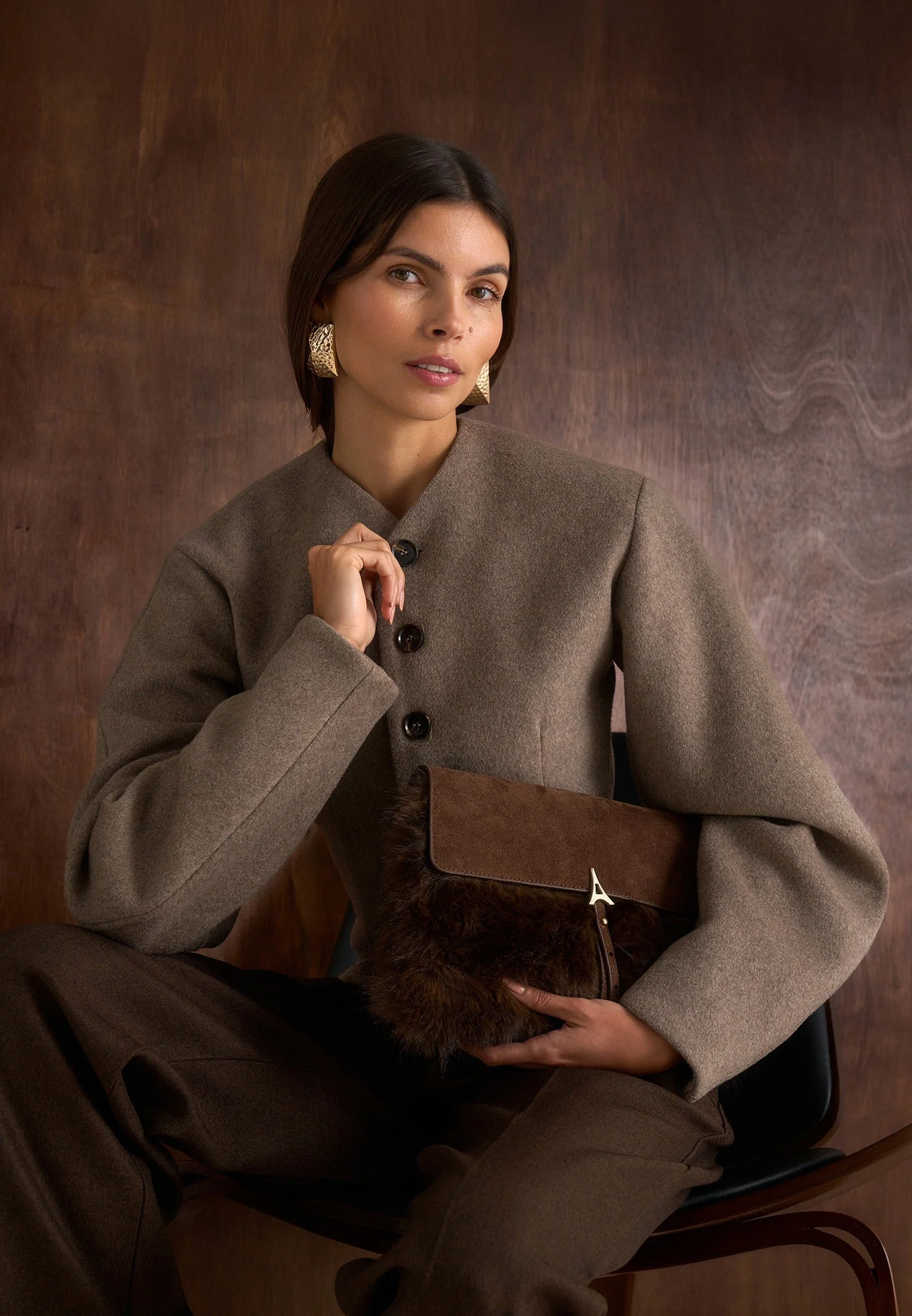 Aya - Wool Hourglass Jacket - Taupe - Image 7