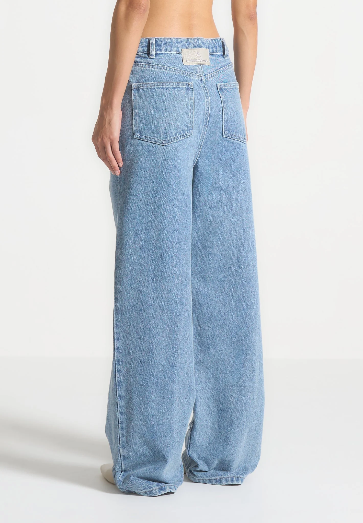 Faye - Wide Mid Rise Jeans with Tie Waist - Mid Blue - Image 5
