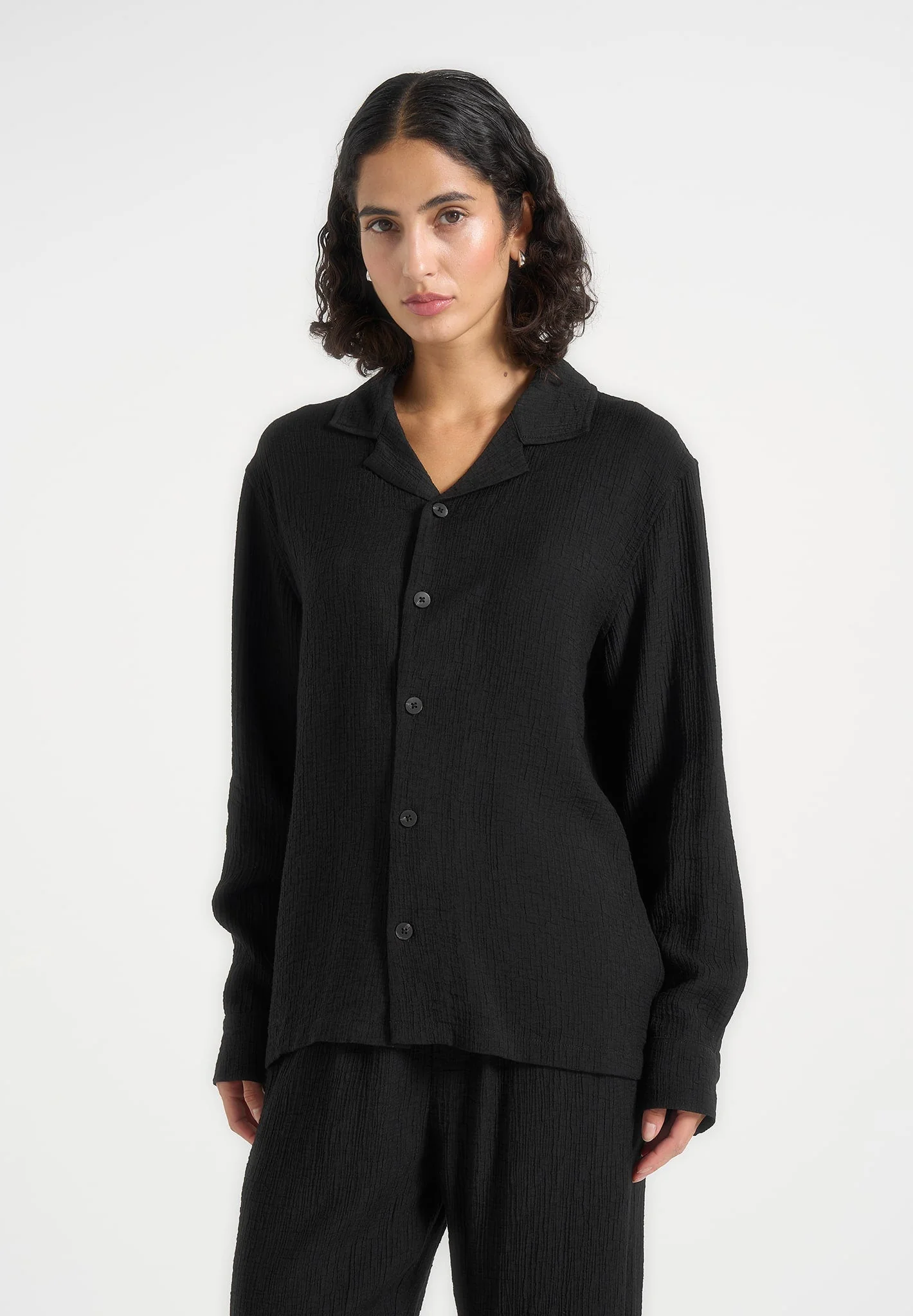 Bailey - Unisex Textured Long Sleeve Shirt - Black - Image 4