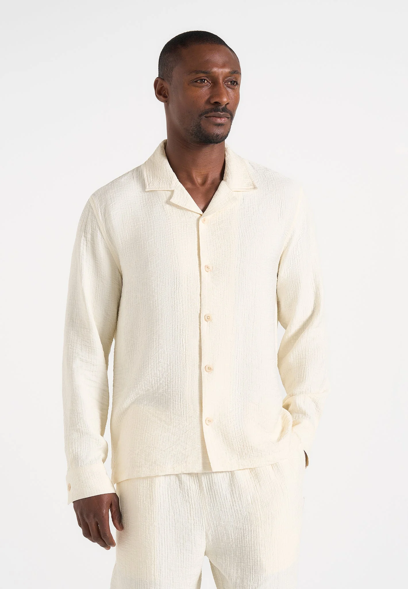 Bailey - Unisex Textured Long Sleeve Shirt - Cream - Image 2