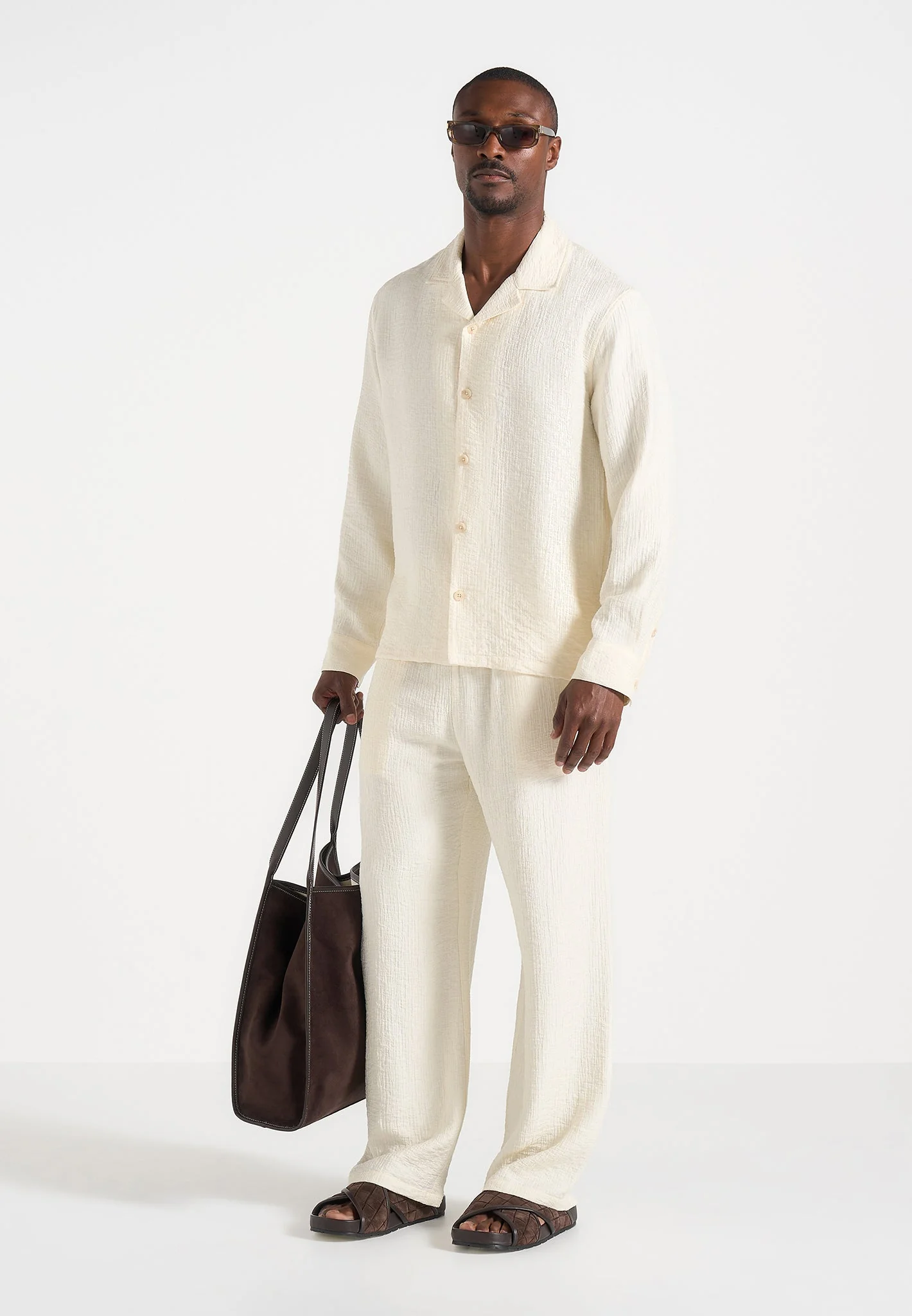 Bailey - Unisex Textured Long Sleeve Shirt - Cream - Image 3