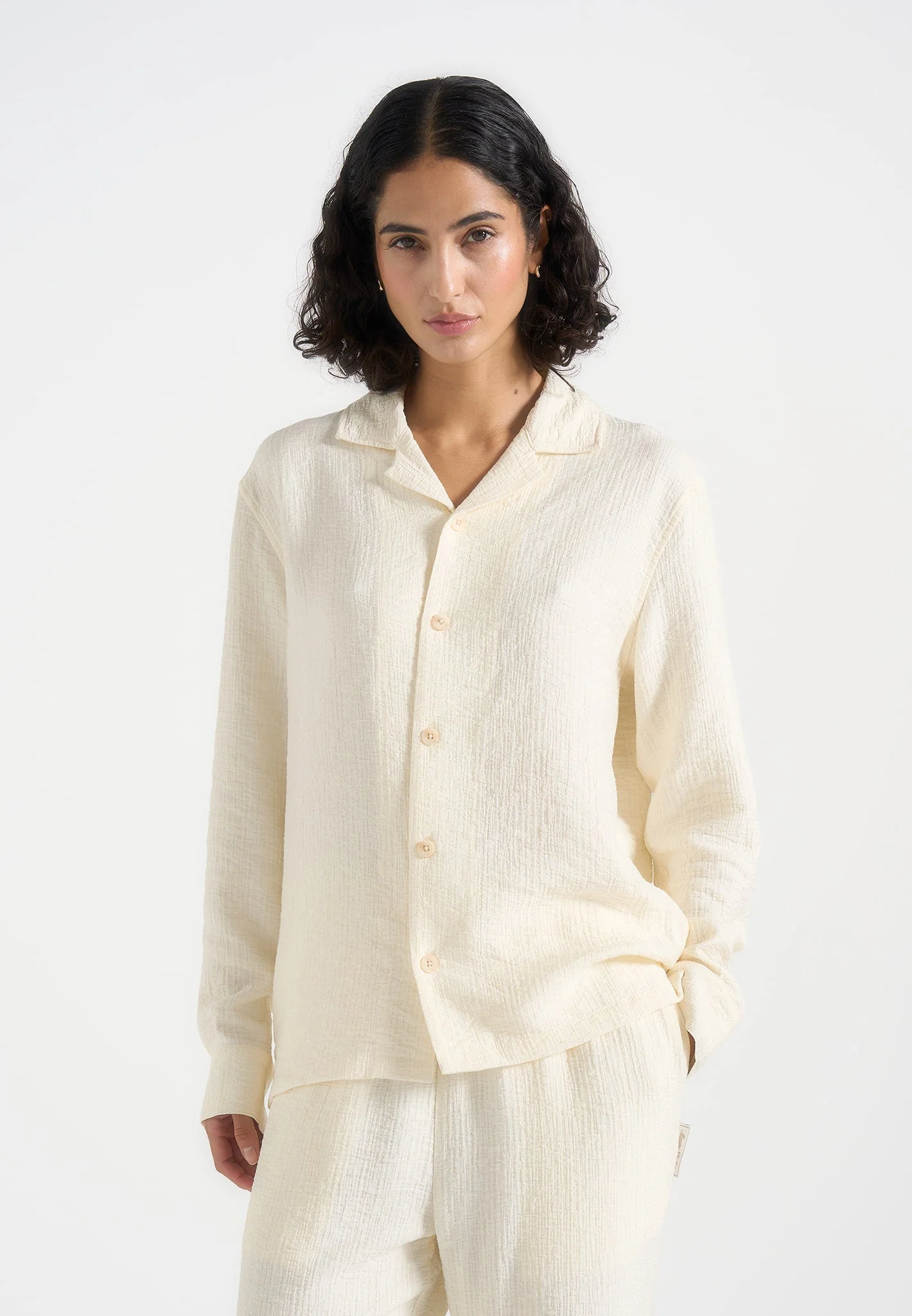 Bailey - Unisex Textured Long Sleeve Shirt - Cream - Image 4