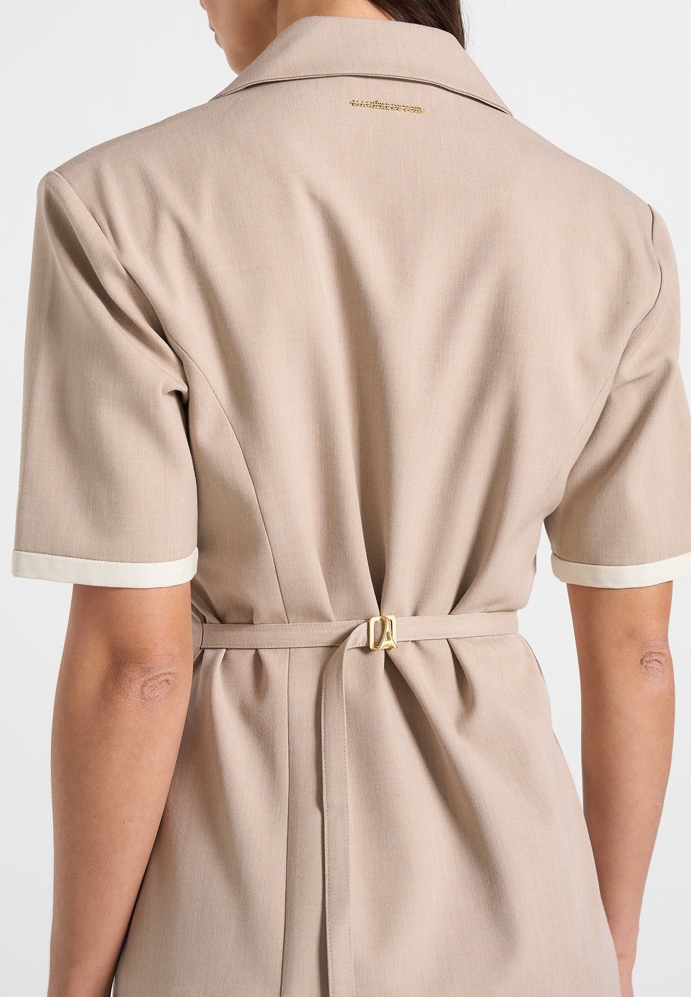 Baya - Tailored Cinch Waist Pleated Blazer Dress - Taupe - Image 2