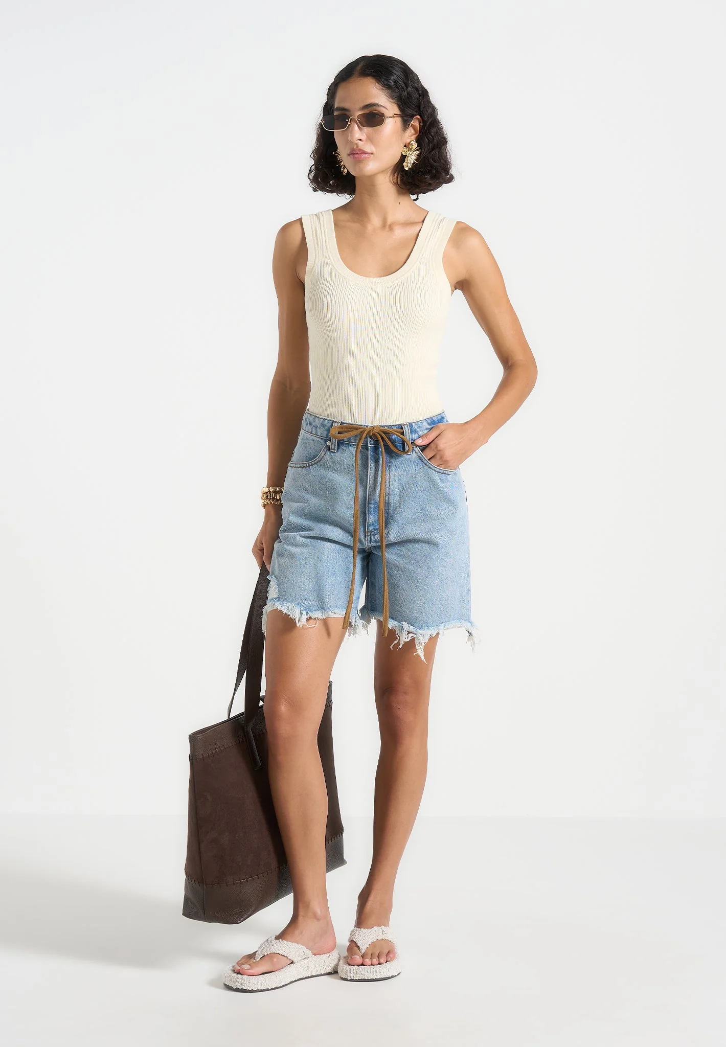 Beau - Distressed Denim Shorts - Mid Blue - Image 3