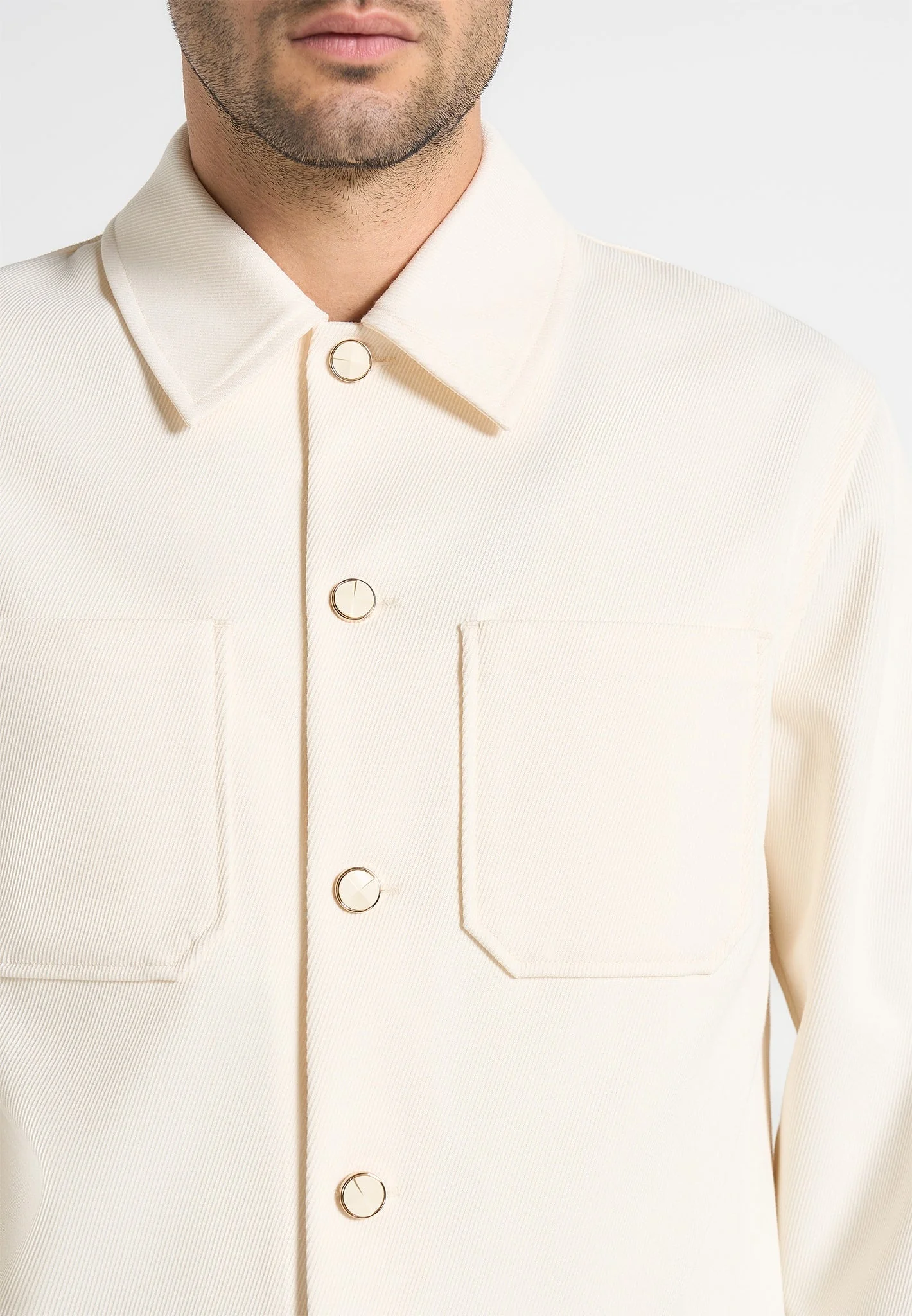 Benoit - Twill Pocket Cropped Shirt - Cream - Image 3