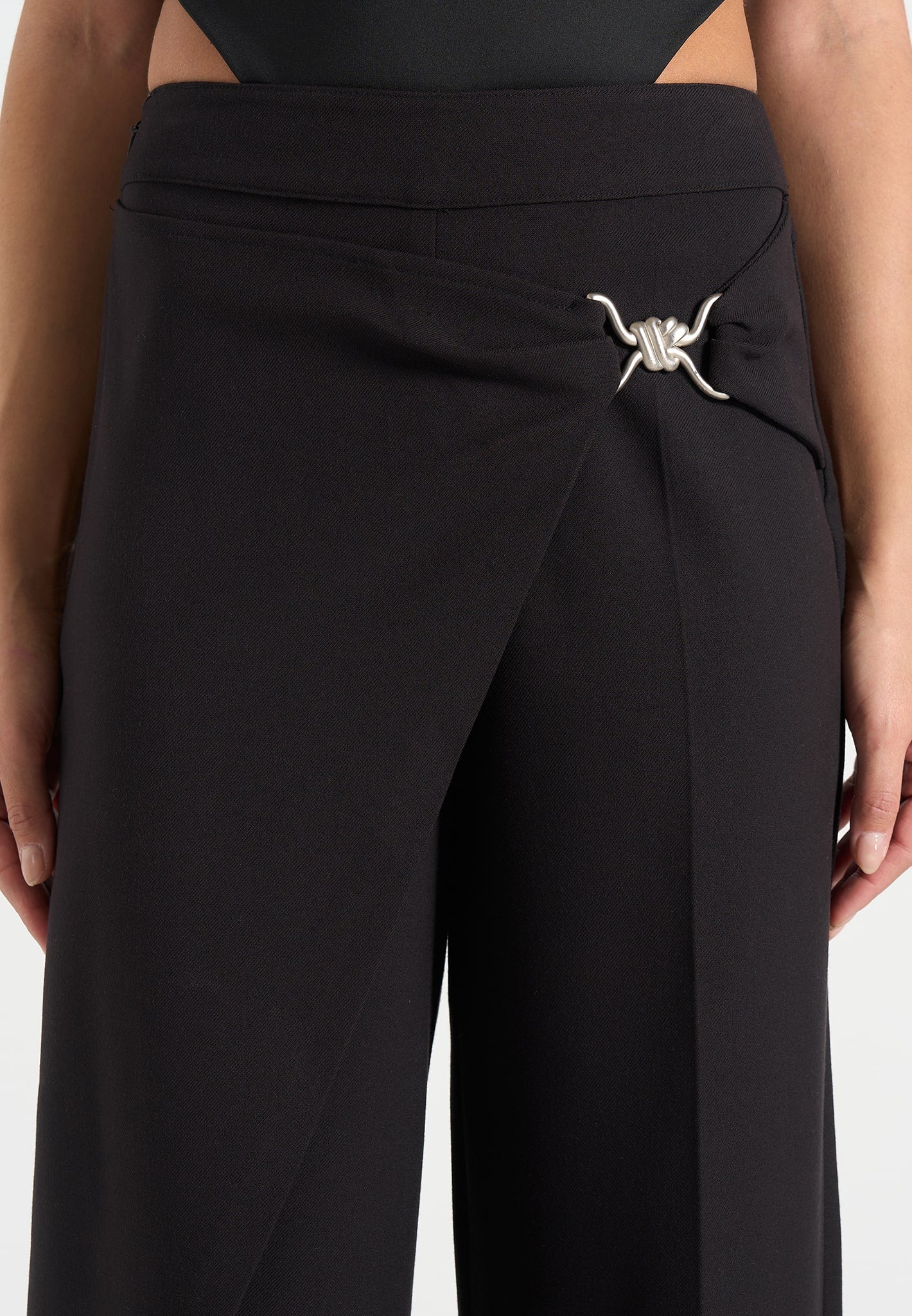 Beryl - Wrap Tailored Trousers With Hardware Detail - Black - Image 3