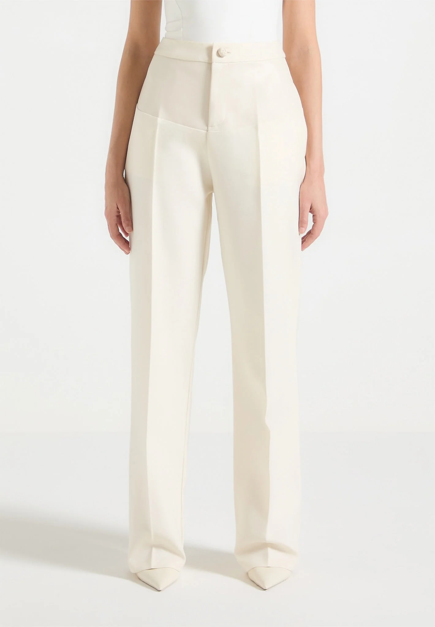 Blanche - Leather Panel Tailored Trousers - Off White - Image 3