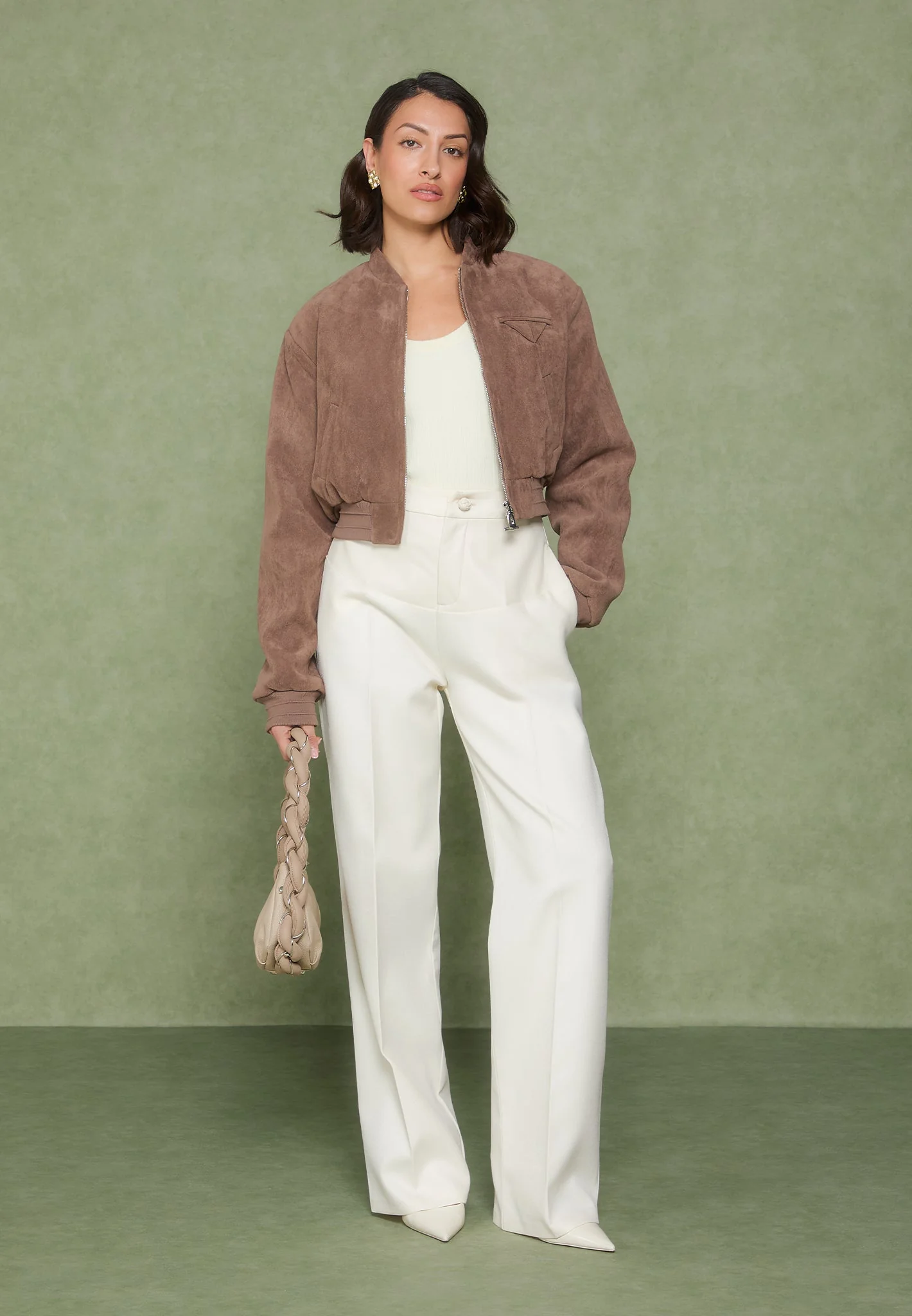 Blanche - Leather Panel Tailored Trousers - Off White - Image 5