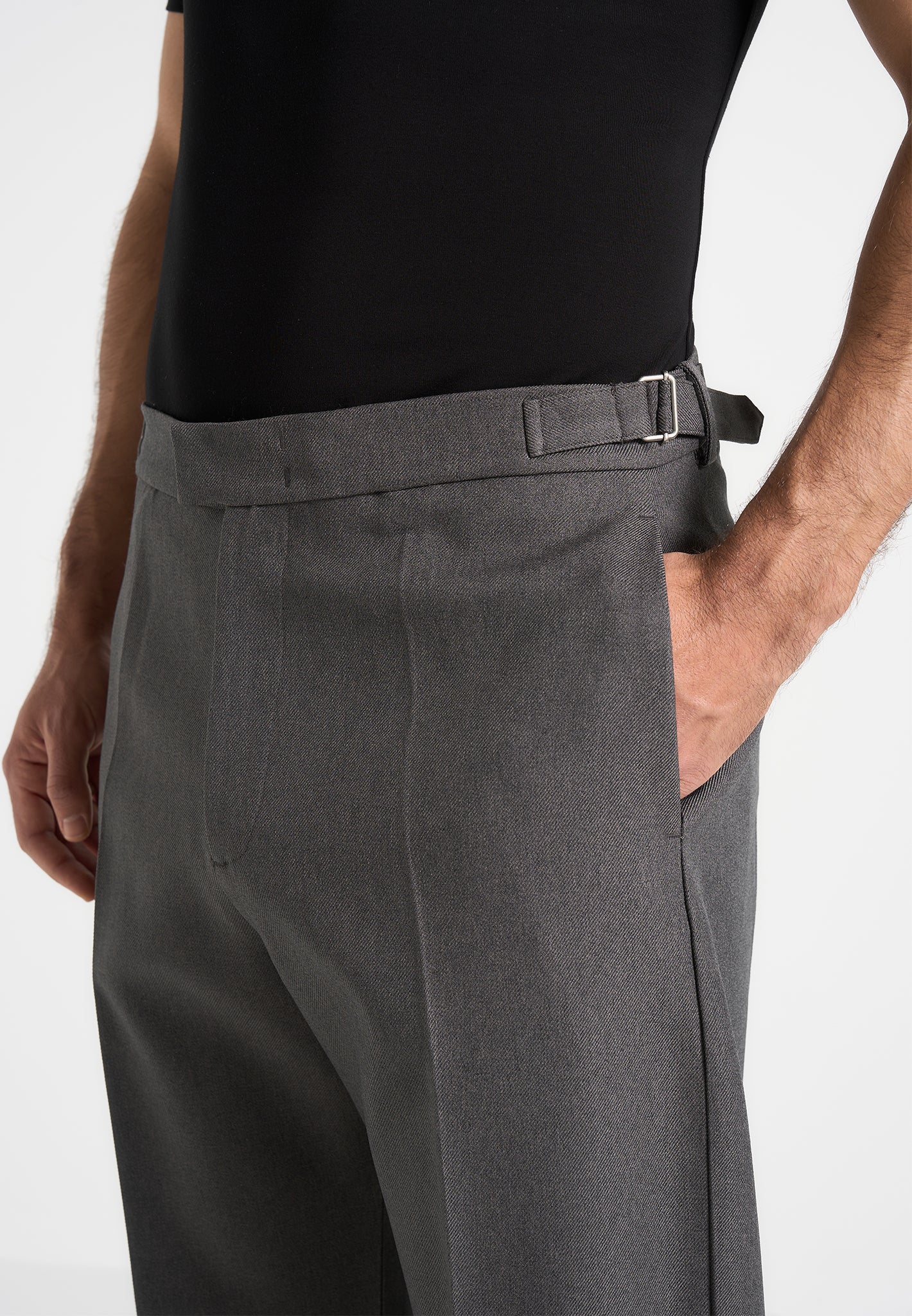 Boris - Relaxed Fit Tailored Button Cuff Trousers - Grey - Image 5