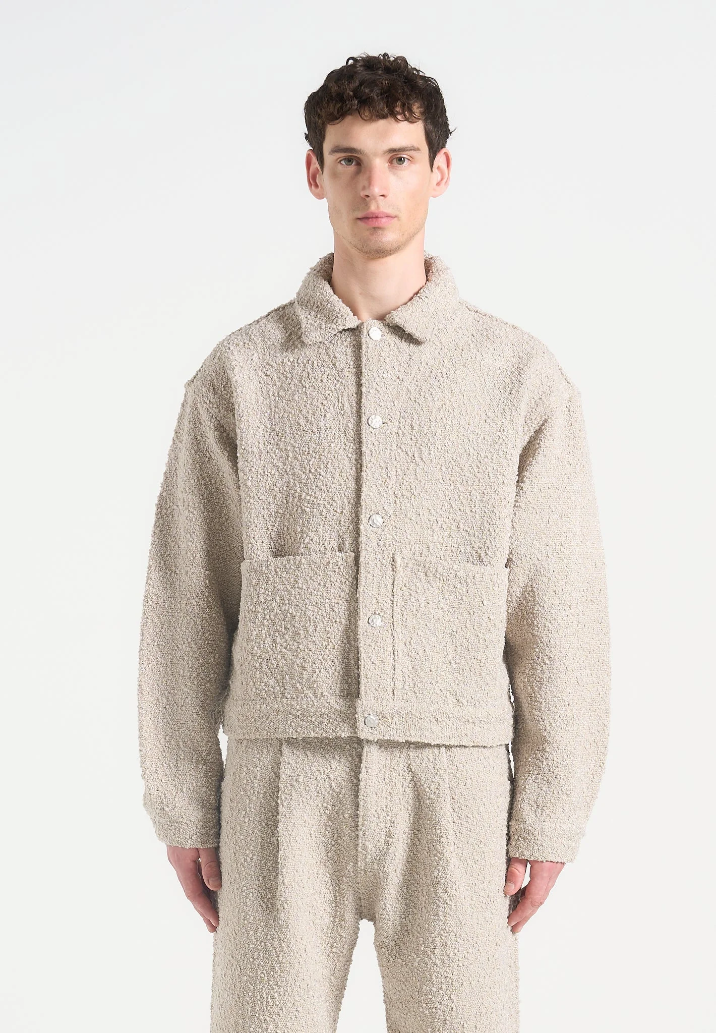 Damien - Boucle Jacket with Back Pleat - Beige - Image 3