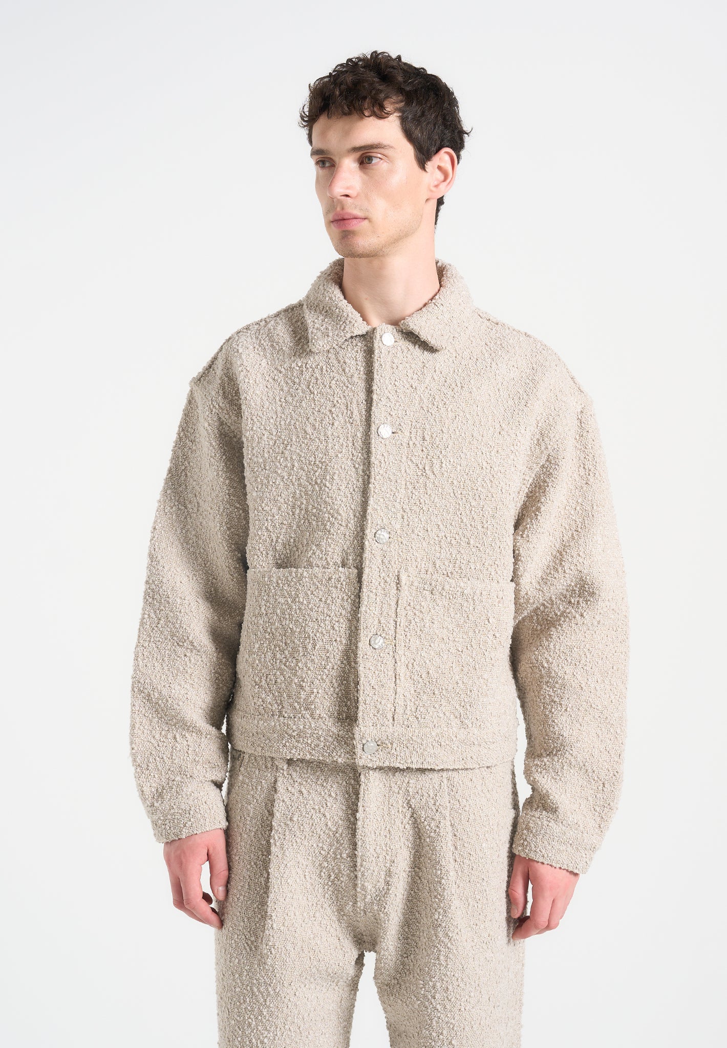 Damien - Boucle Jacket with Back Pleat - Beige - Image 4