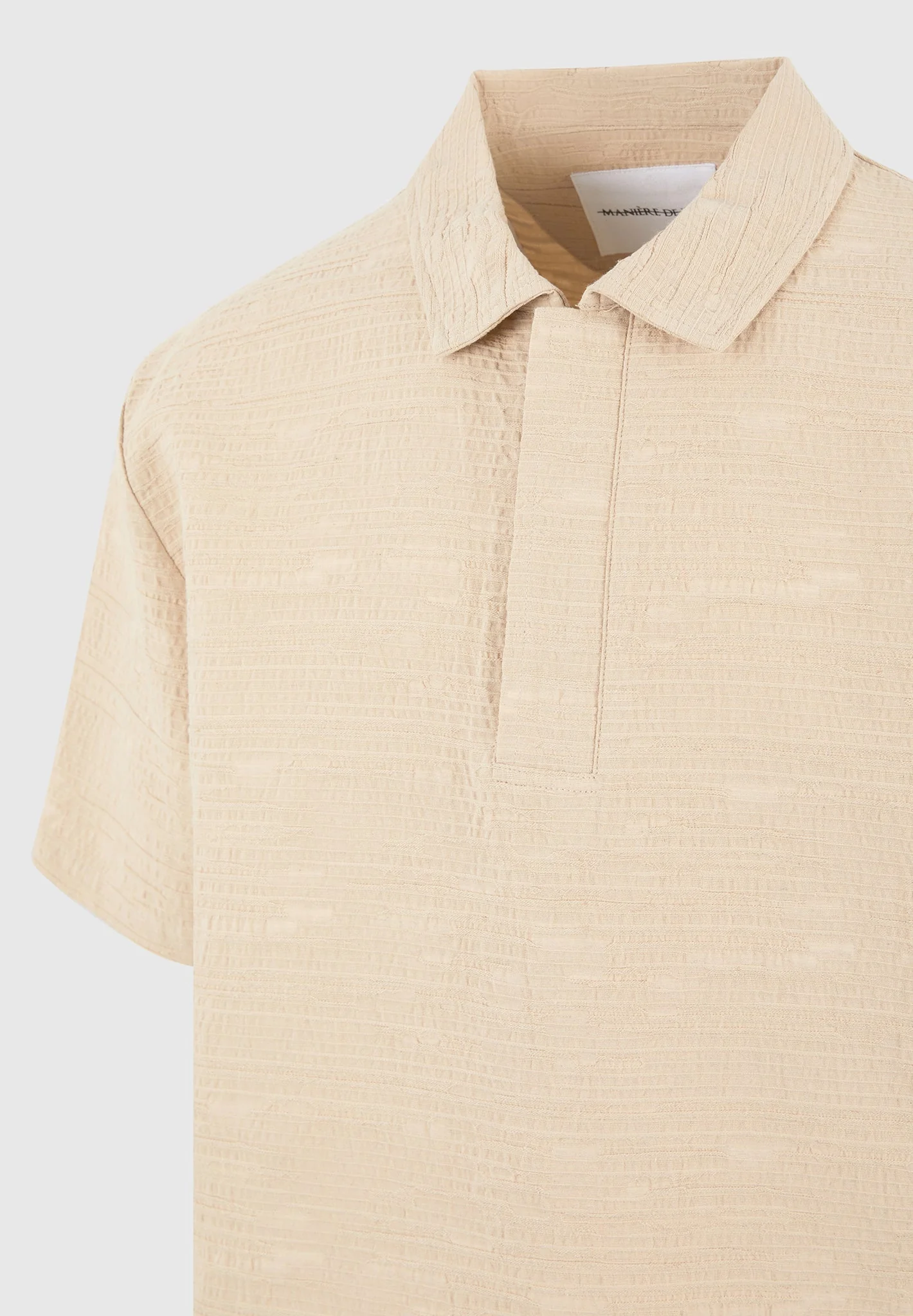 Simon - Boxy Textured Polo Shirt - Beige - Image 6