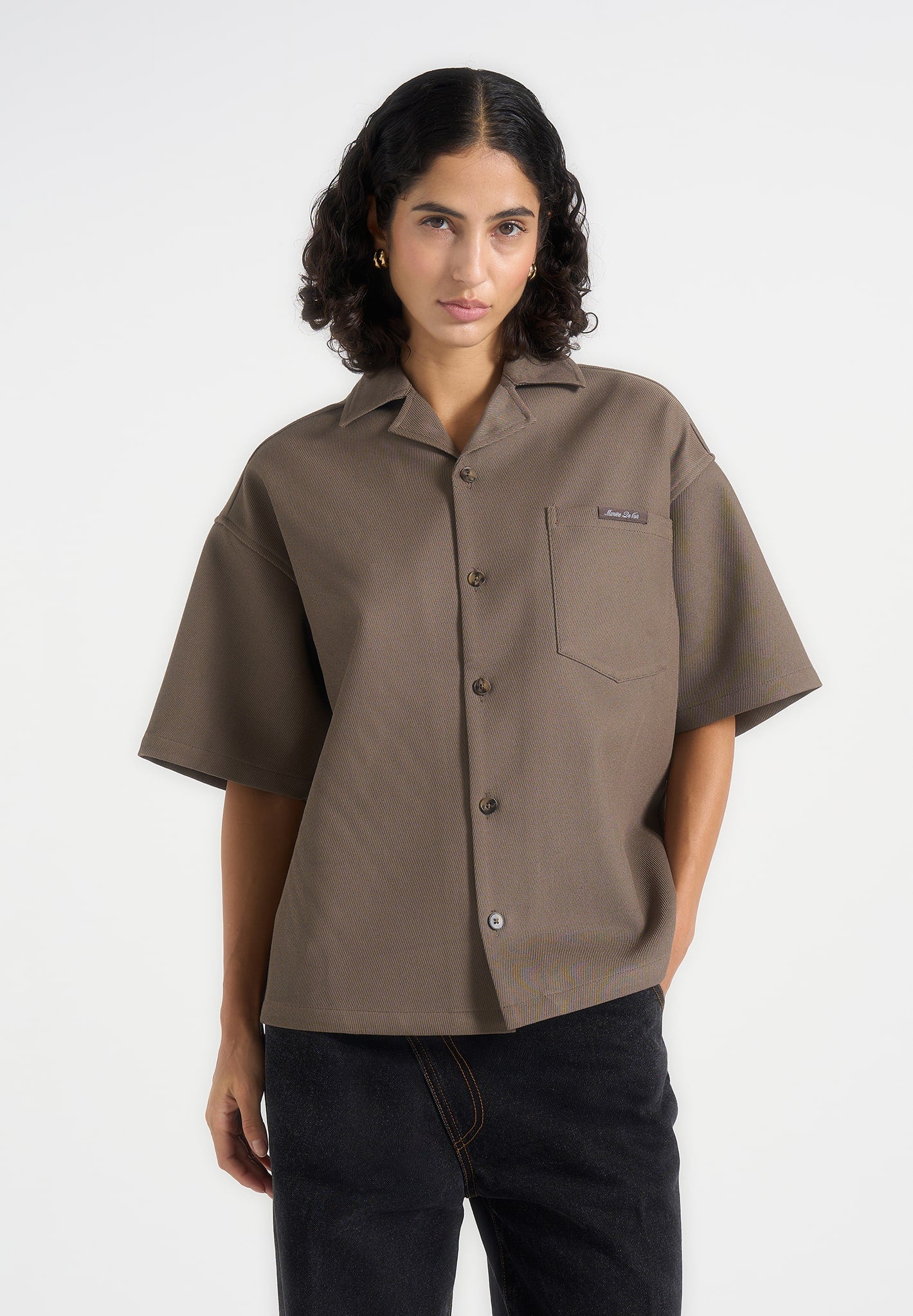 Brook - Unisex Signature Twill Boxy Shirt - Olive - Image 3