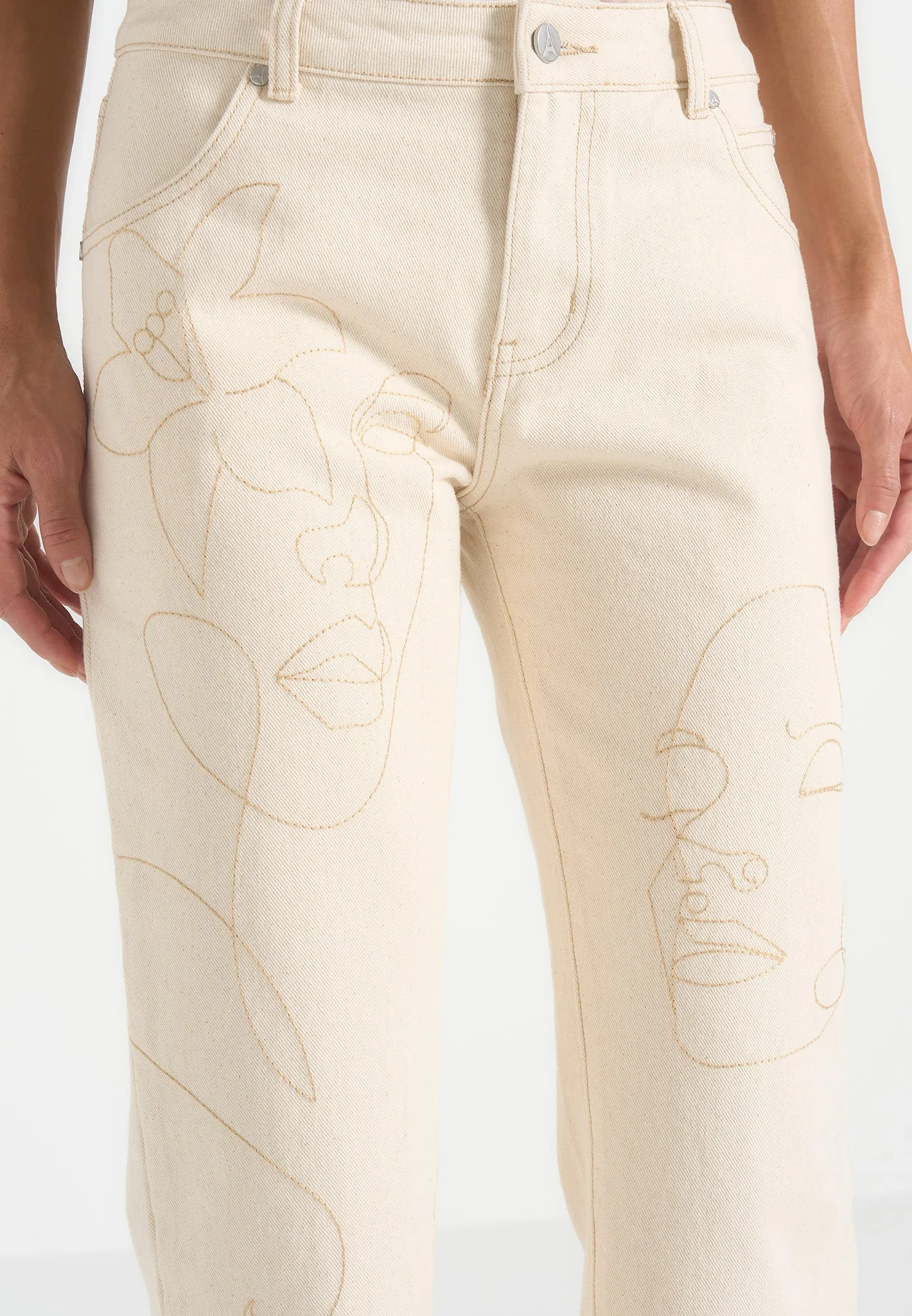 Calista - Line Art Denim Jeans - Cream - Image 3